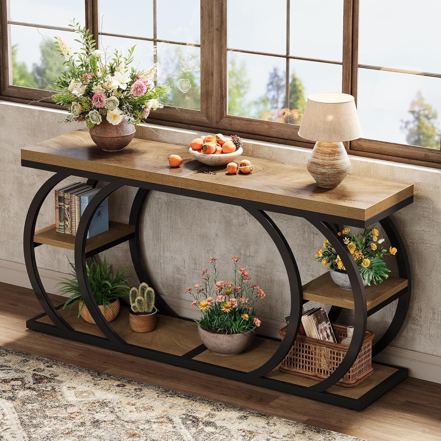 Tribesigns Mesa auxiliar de 3 niveles de 60 cm, Mesa auxiliar de diseño industrial en forma de C