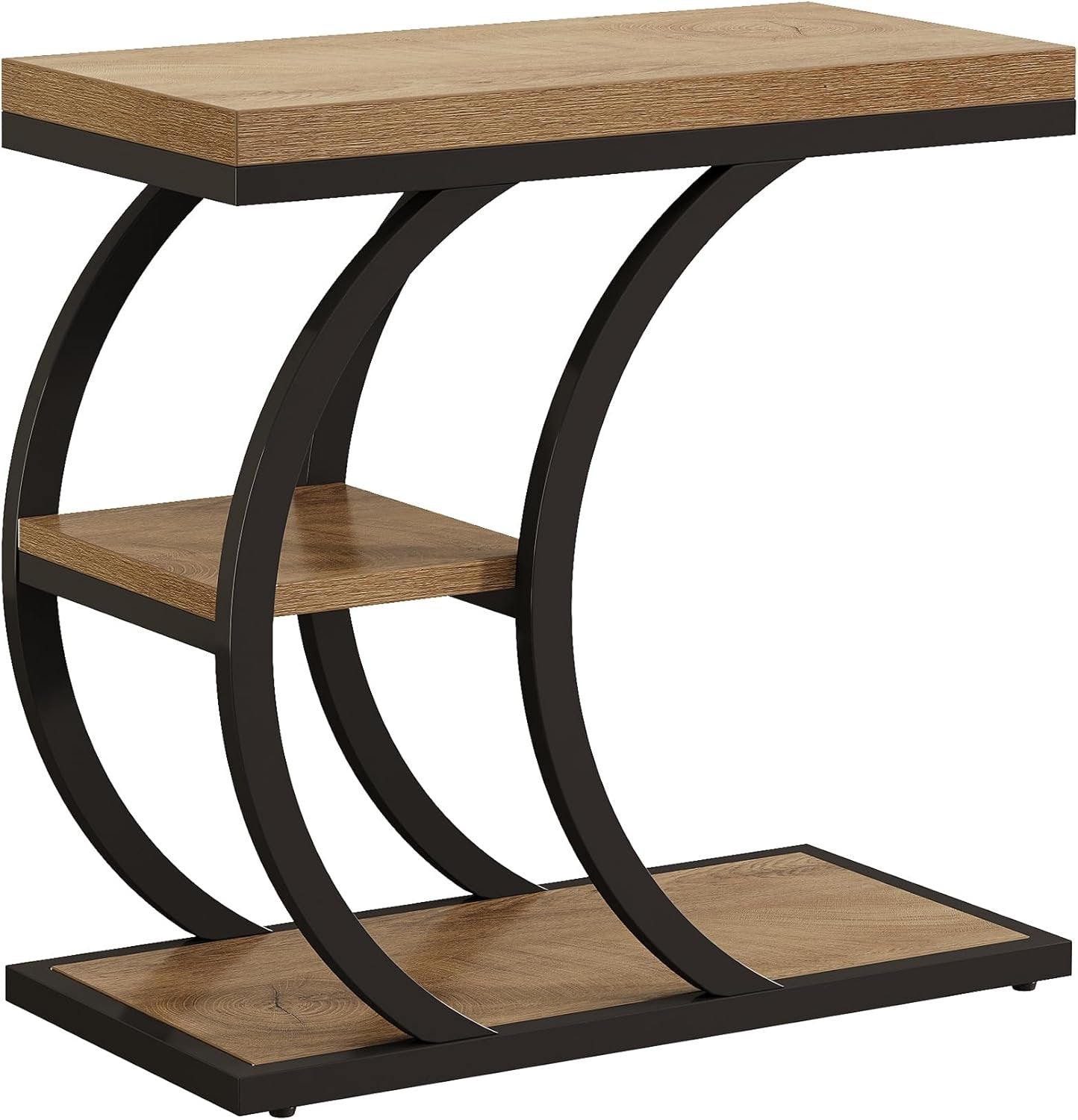 Tribesigns Mesa auxiliar de 3 niveles de 60 cm, Mesa auxiliar de diseño industrial en forma de C
