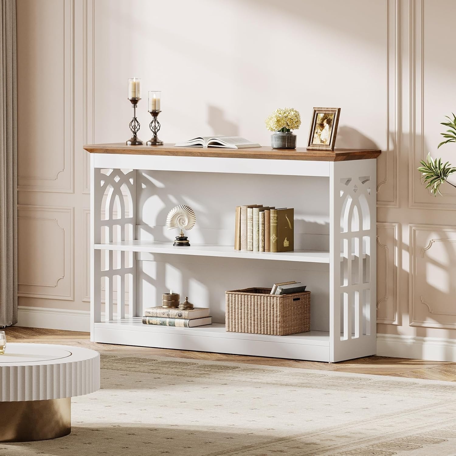 Tribesigns Mesa consola moderna para la entrada, Mesa de sofá blanca de 105 cm detrás