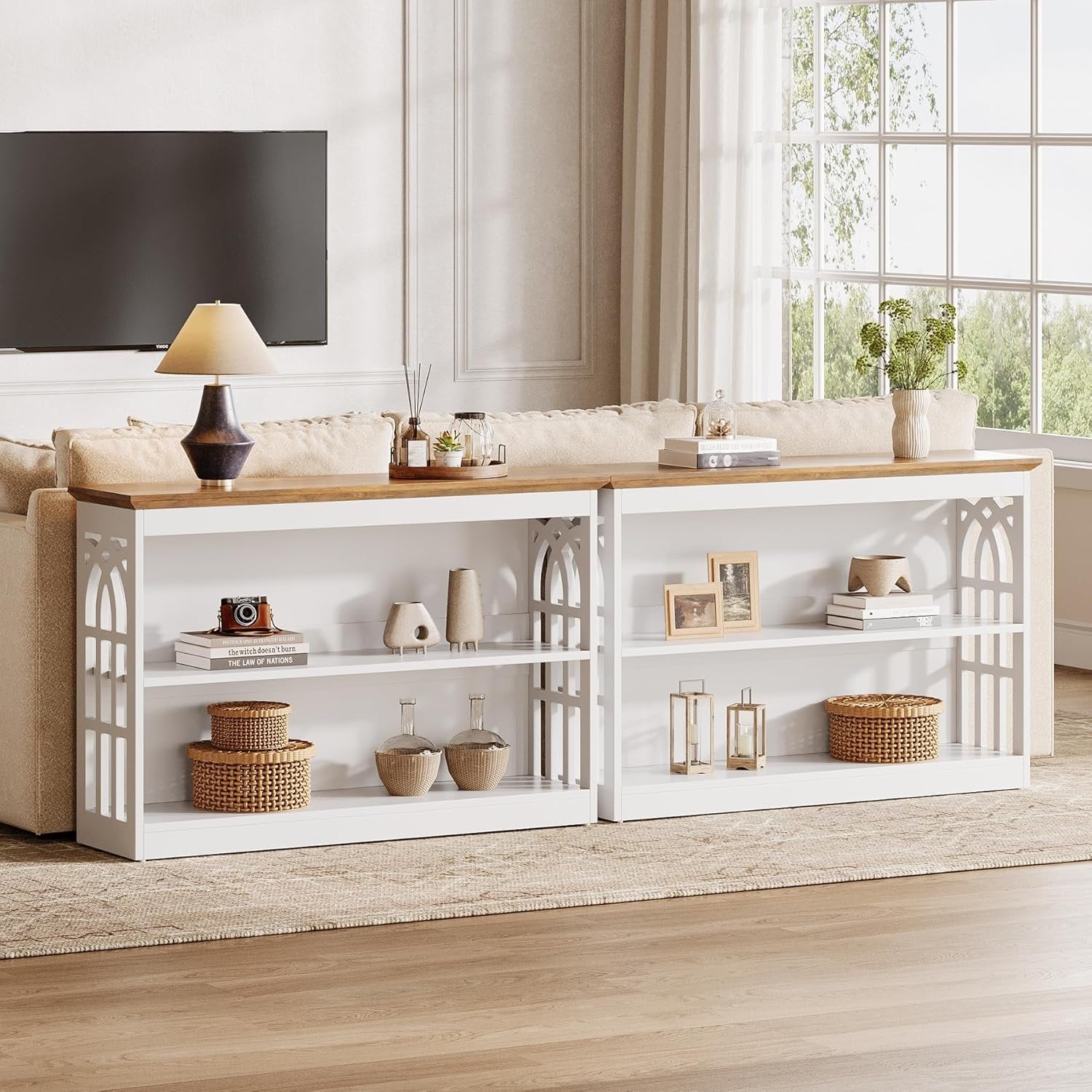 Tribesigns Mesa consola moderna para la entrada, Mesa de sofá blanca de 105 cm detrás