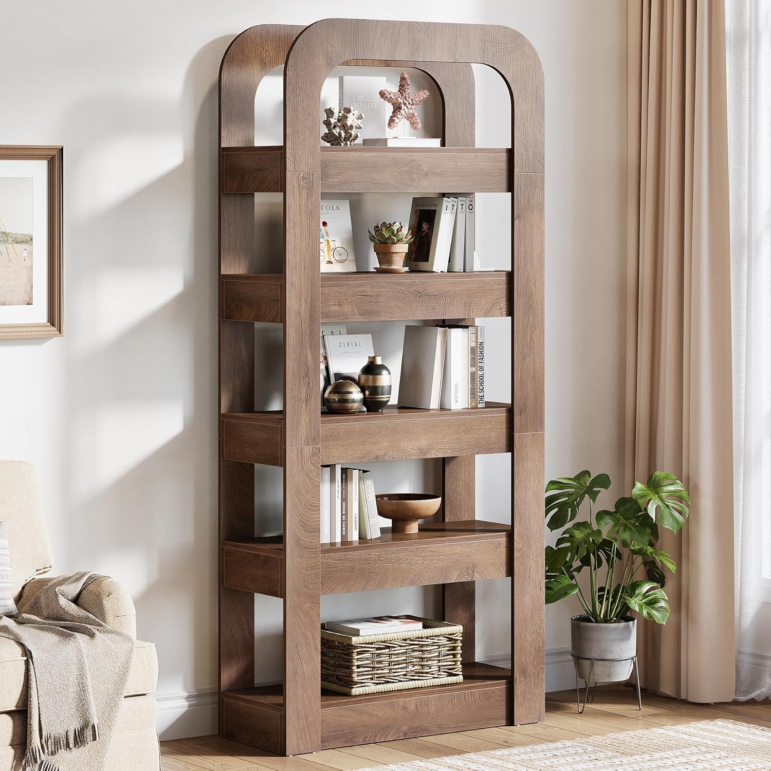 Tribesigns Estantería de 180 cm de altura con 5 compartimentos abiertos, Librería de estilo industrial