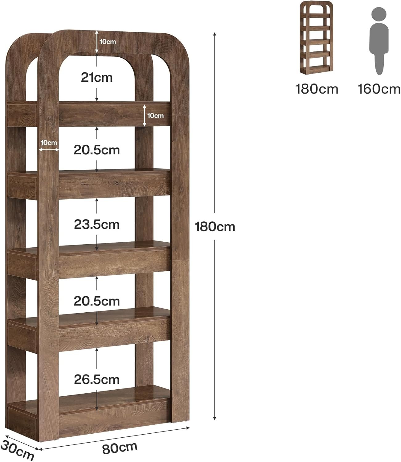 Tribesigns Estantería de 180 cm de altura con 5 compartimentos abiertos, Librería de estilo industrial