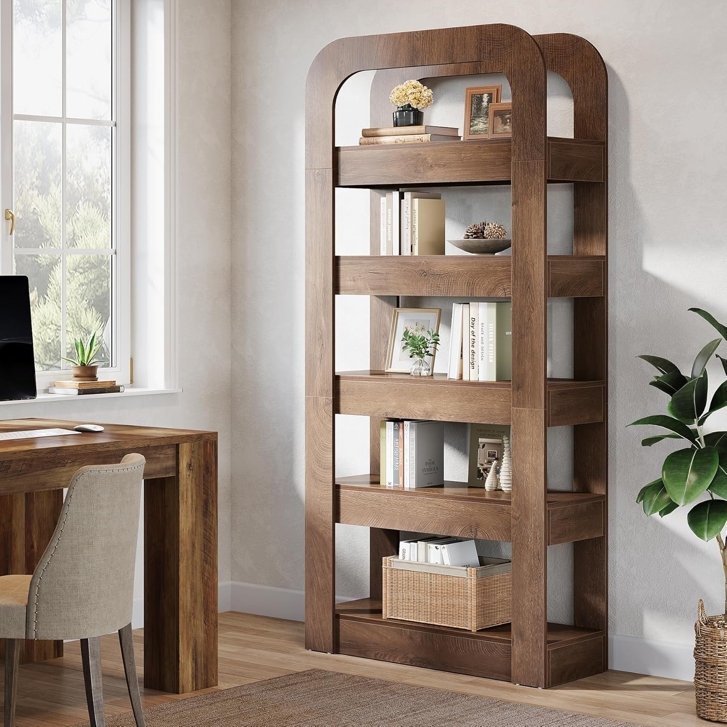 Tribesigns Estantería de 180 cm de altura con 5 compartimentos abiertos, Librería de estilo industrial