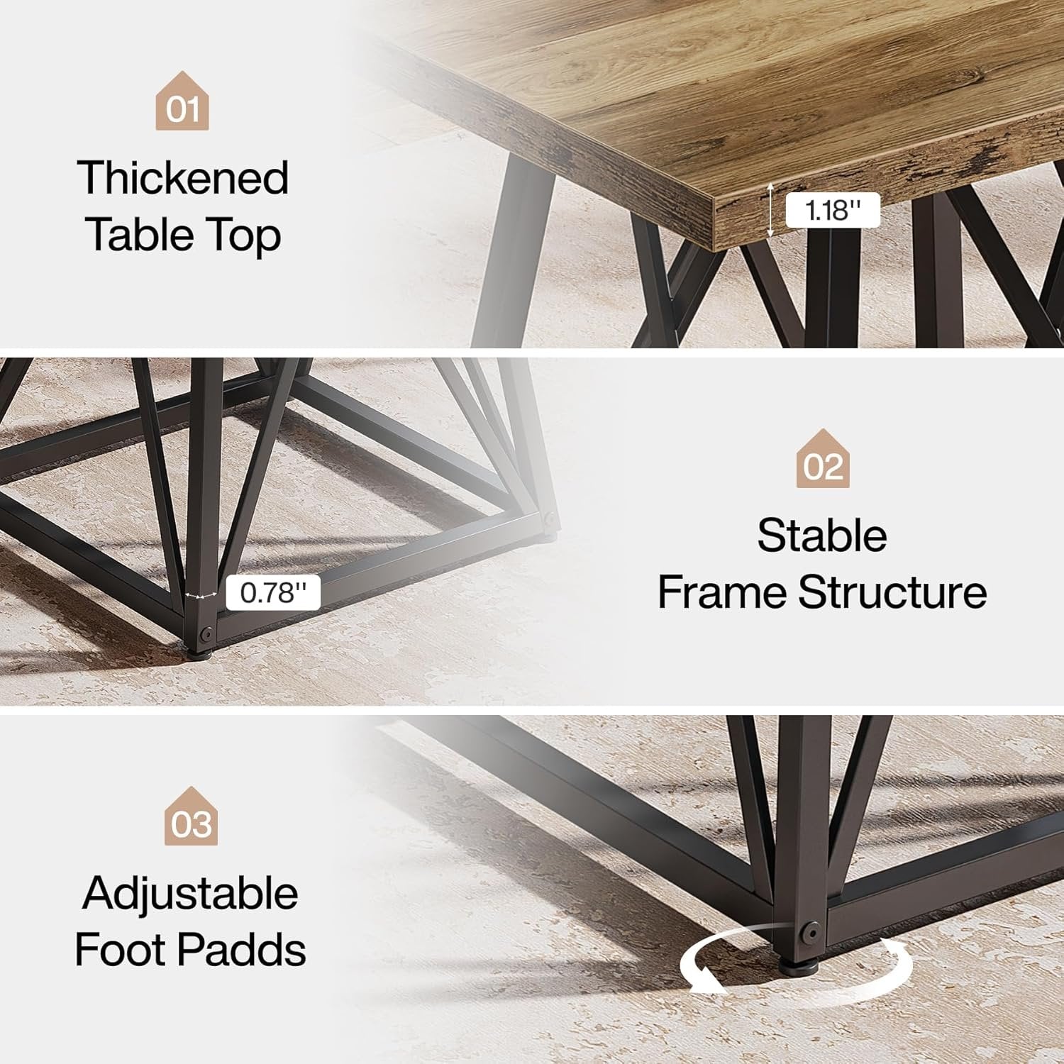 Tribesigns Mesa de comedor de 90 cm para 4 personas, Mesa cuadrada de estilo rústico con estructura de metal en marrón-negro