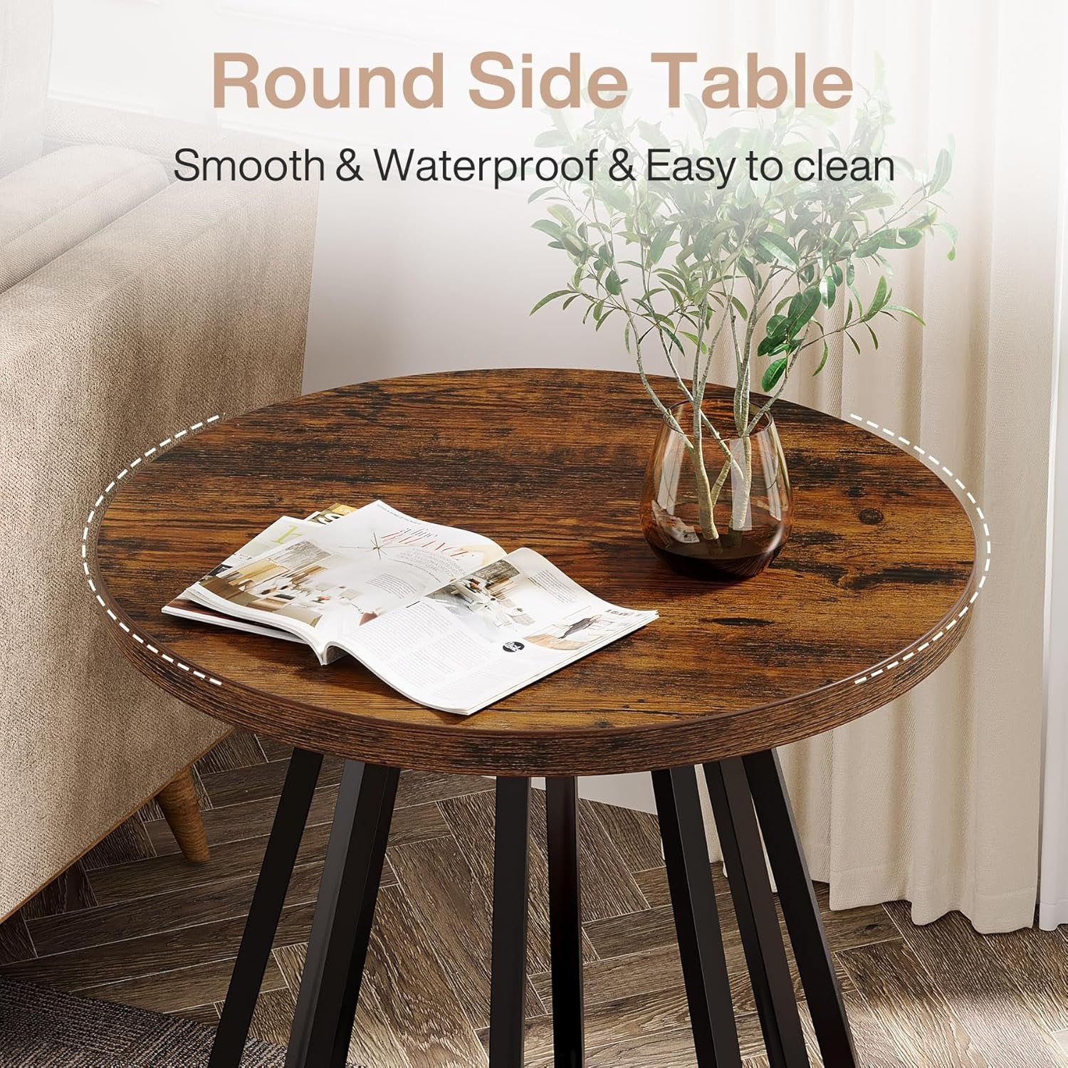 Tribesigns Mesa auxiliar redonda pequeña, Mesa de sofá de dos niveles con estructura de metal y estante inferior