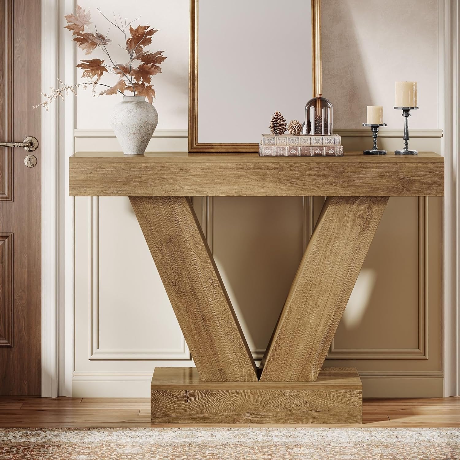 Tribesigns Mesa Consola 105 cm, Mesa de entrada detrás del sofá con patas en V