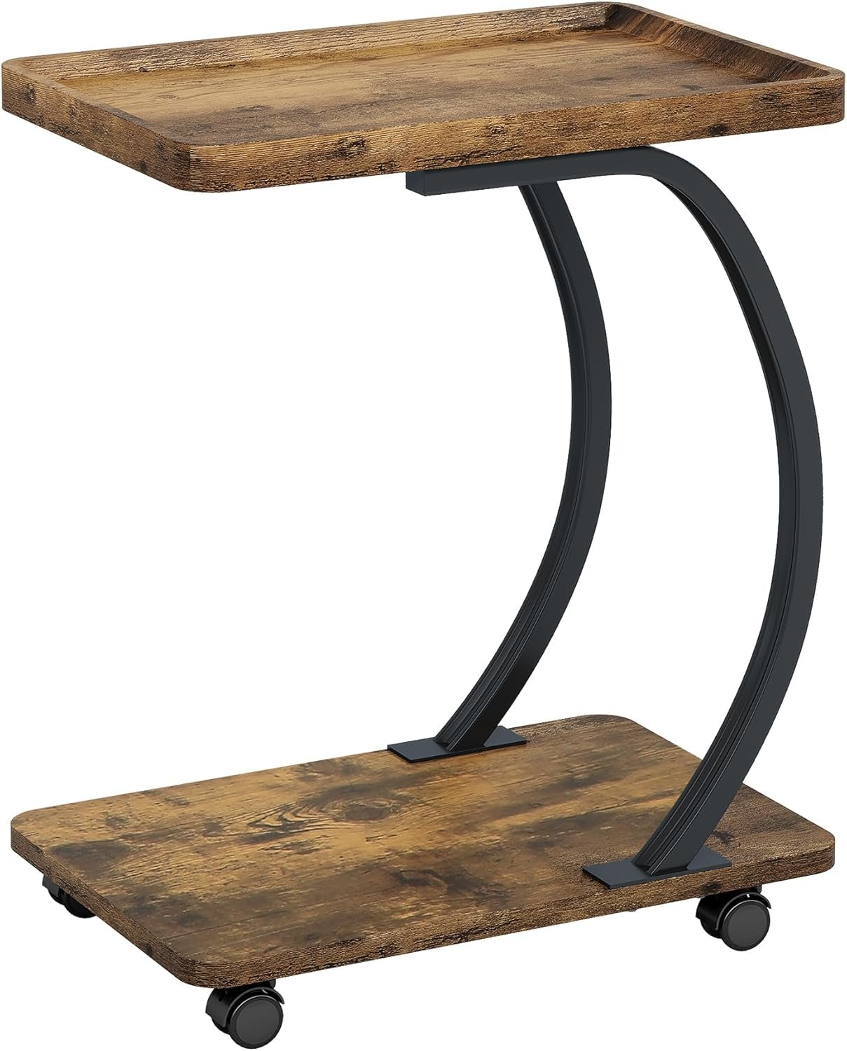 Tribesigns Mesa auxiliar con ruedas en forma de C, Pequeña mesa de centro industrial de dos niveles