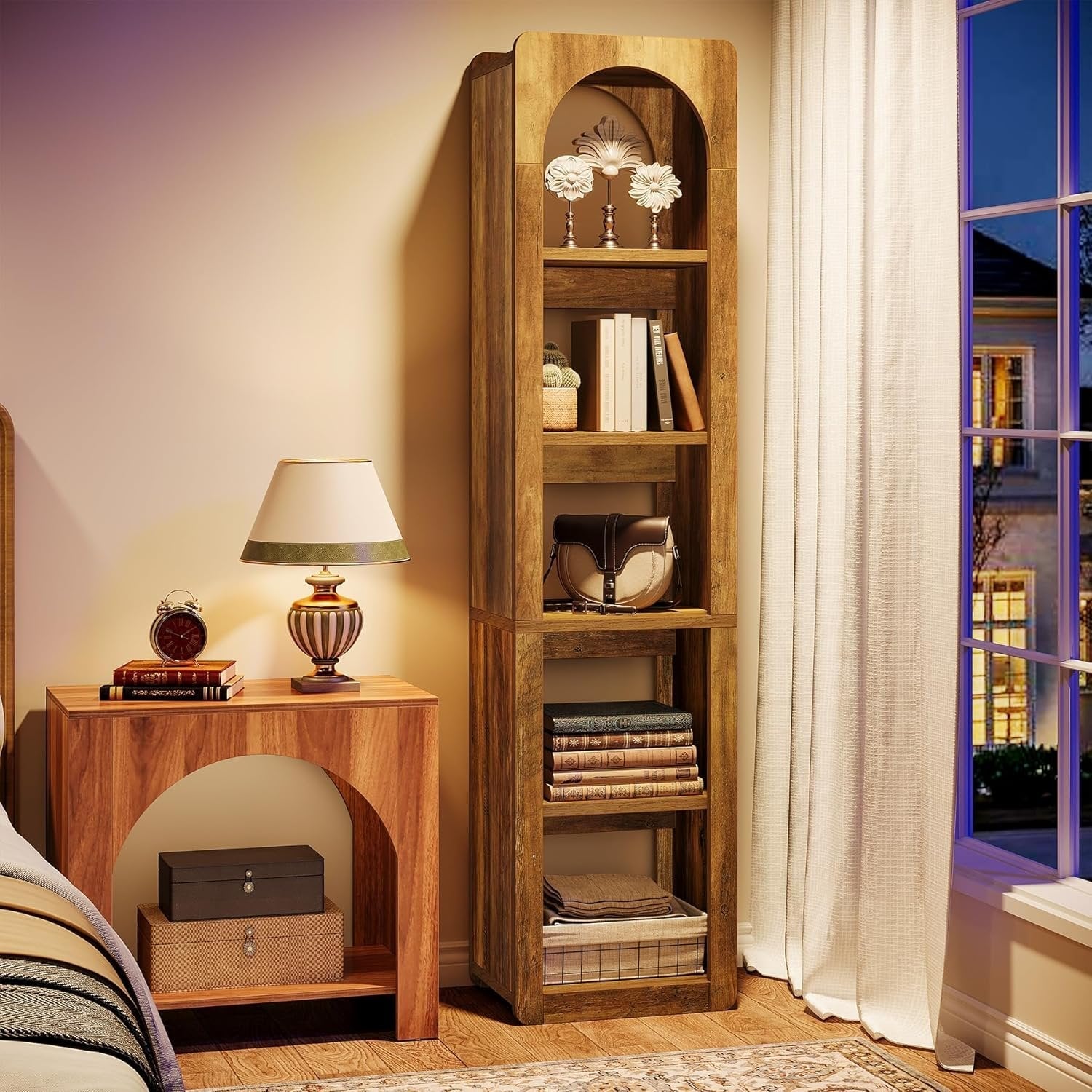 Tribesigns Estantería de 180 cm de alto con 5 niveles de estantería estrecha de esquina de madera abierta