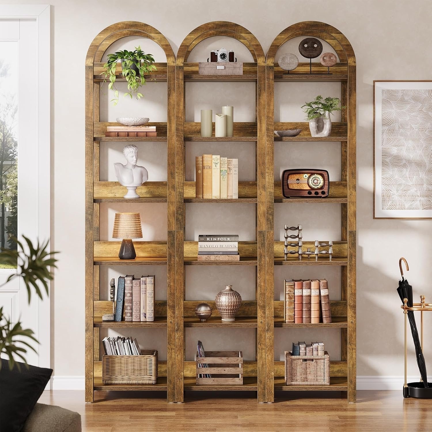 Tribesigns Estantería de 6 niveles, 180 cm de madera con librero arqueado y estante alto