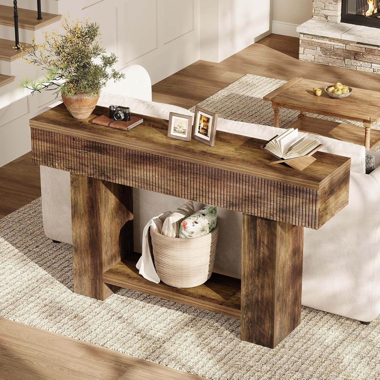 Tribesigns Consola de 140 cm con almacenaje, Mesa de recibidor de estilo rústico para el recibidor