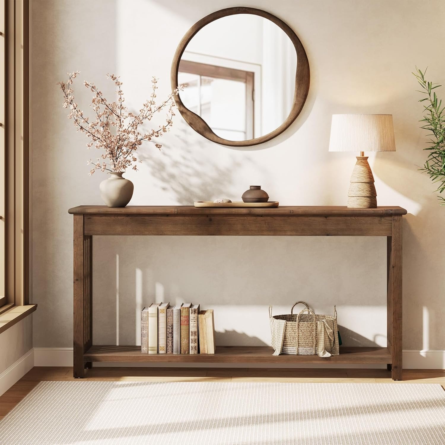 Tribesigns Consola de madera maciza de 160 cm de largo para entrada, Mesa de centro detrás del sofá para salón