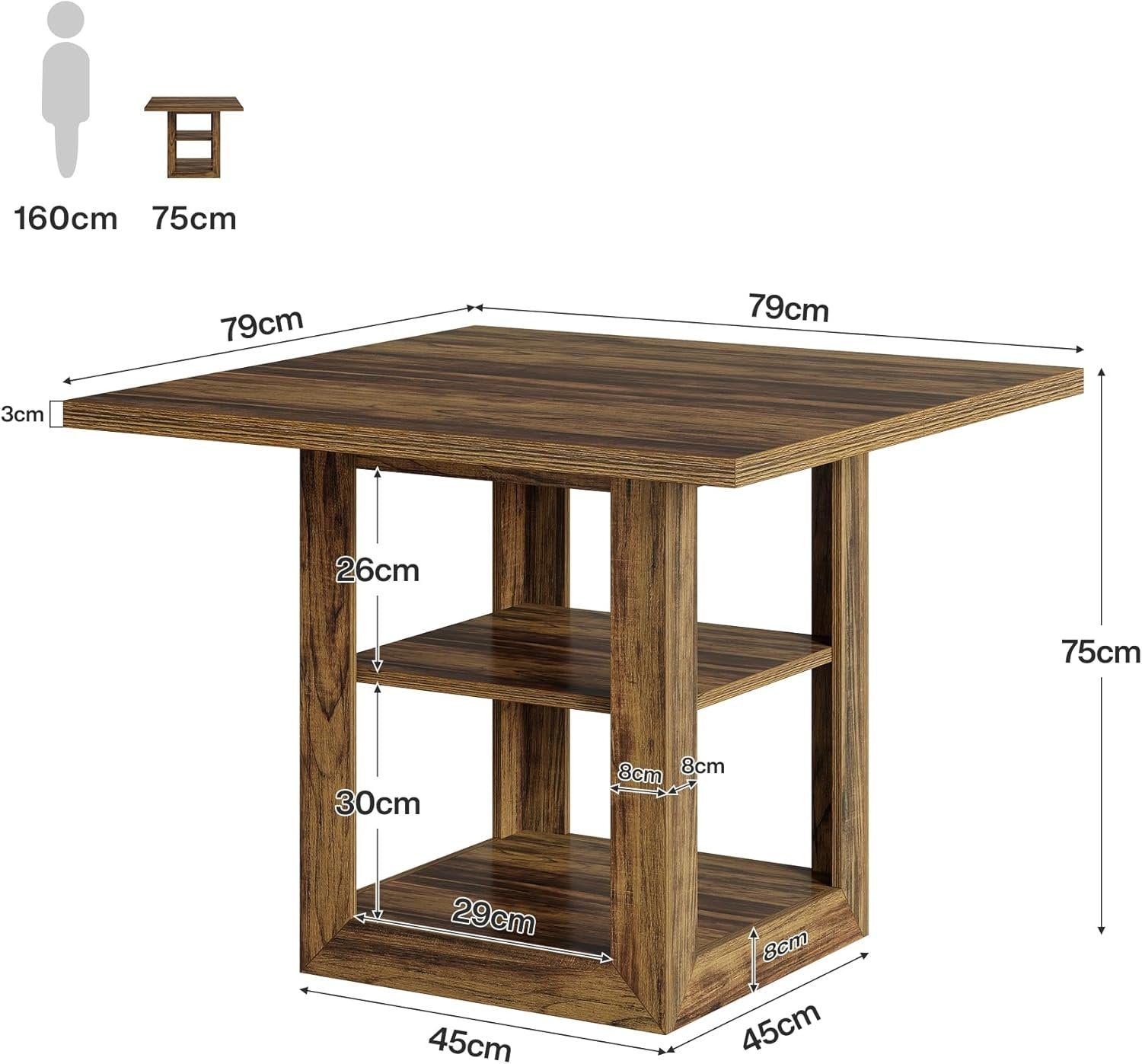 Tribesigns Mesa de comedor cuadrada para 4 personas, Estilo rústico 80 cm de largo
