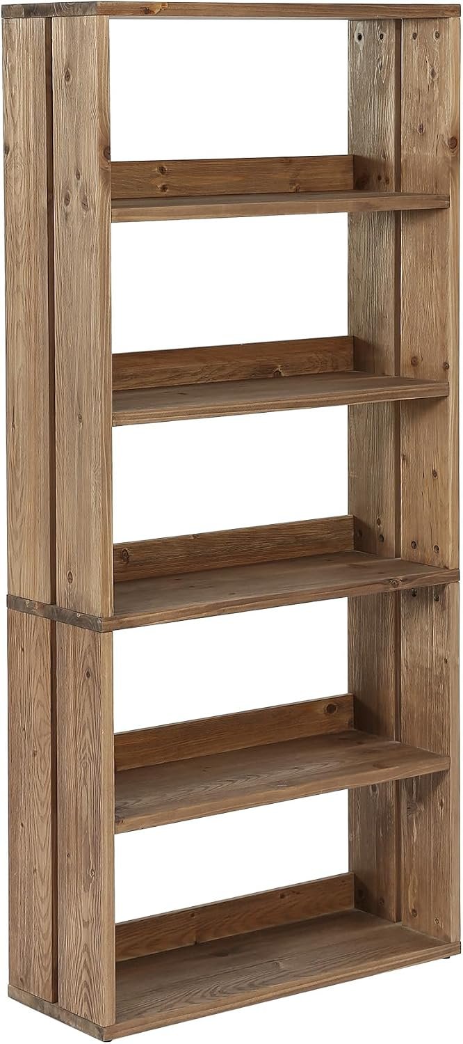 Tribesigns Librería de madera maciza, 180 cm, 5 niveles, Marrón rústicoCompartimentos abiertos, estilo campestre