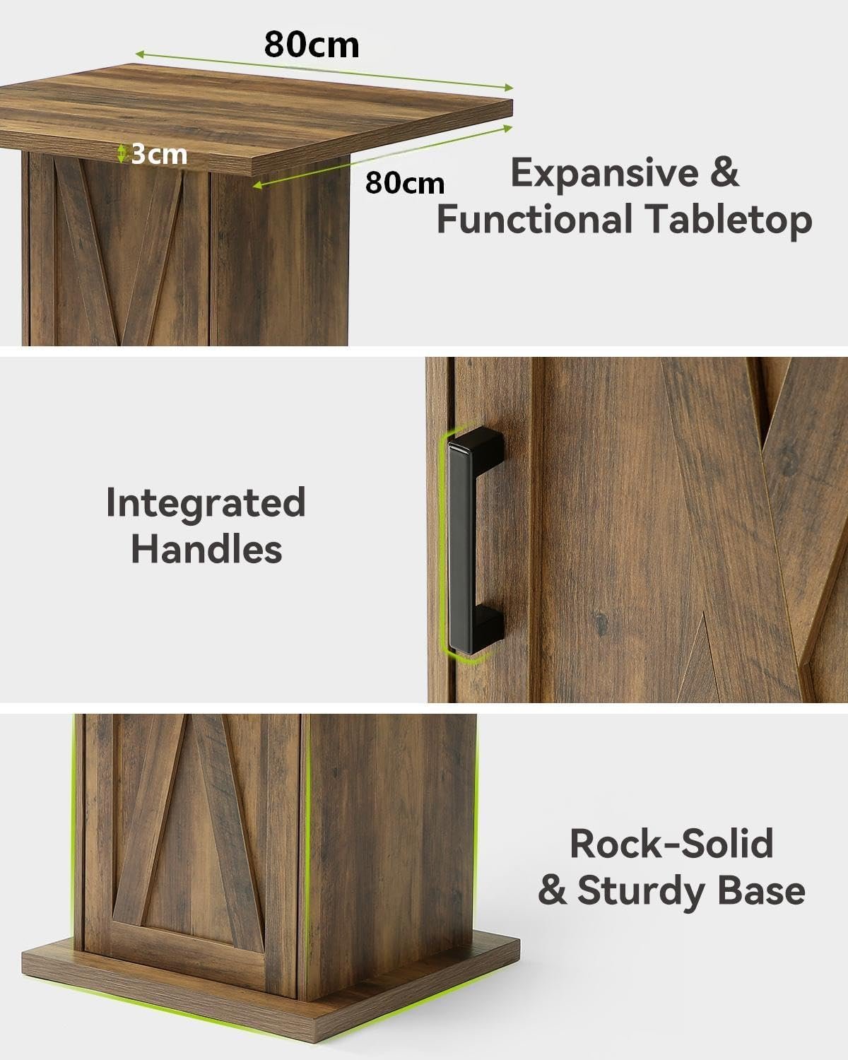 Tribesigns Mesa de bar con armario de almacenamiento 100 cm de altura, Mesa cuadrada de madera, mesa de bistró de estilo rústico con armario de 3 niveles