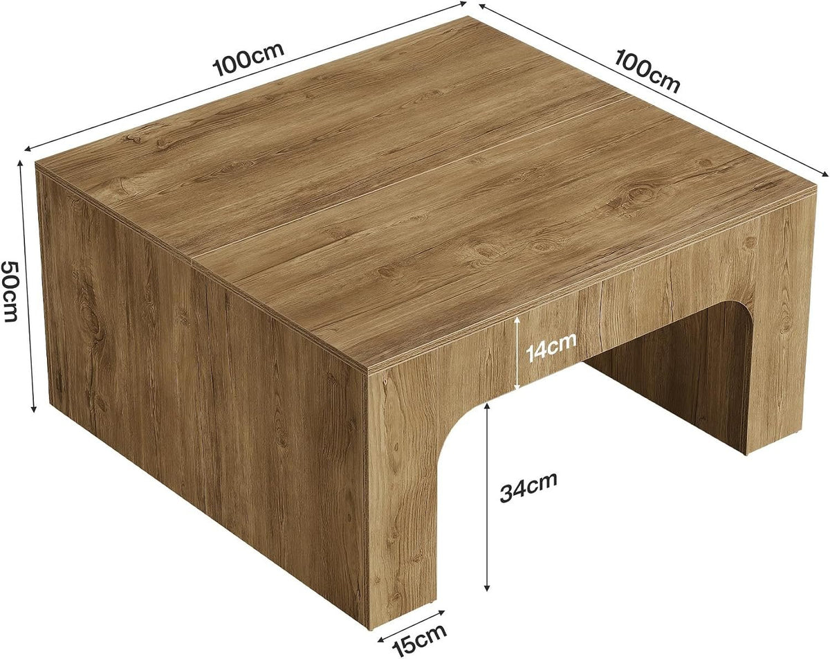 Tribesigns Mesa de centro cuadrada de 100 cm, Mesa de café grande de estilo rústico con diseño curvo
