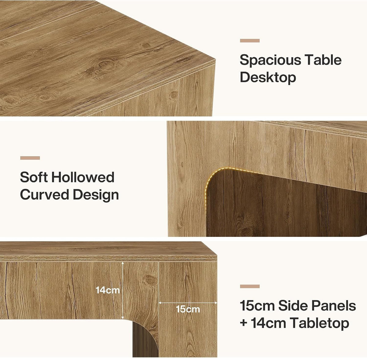 Tribesigns Mesa de centro cuadrada de 100 cm, Mesa de café grande de estilo rústico con diseño curvo