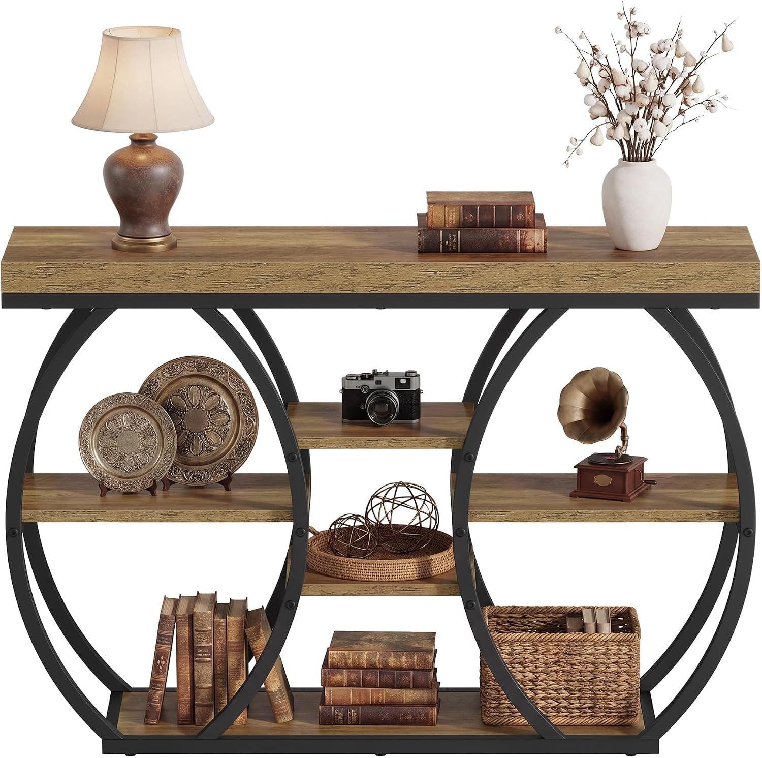 Tribesigns Mesa consola de 120 cm estilo granja para recibidor, 4 niveles, Mesa de centro estrecha de estilo industrial para sala de estar, pasillo, recibidor