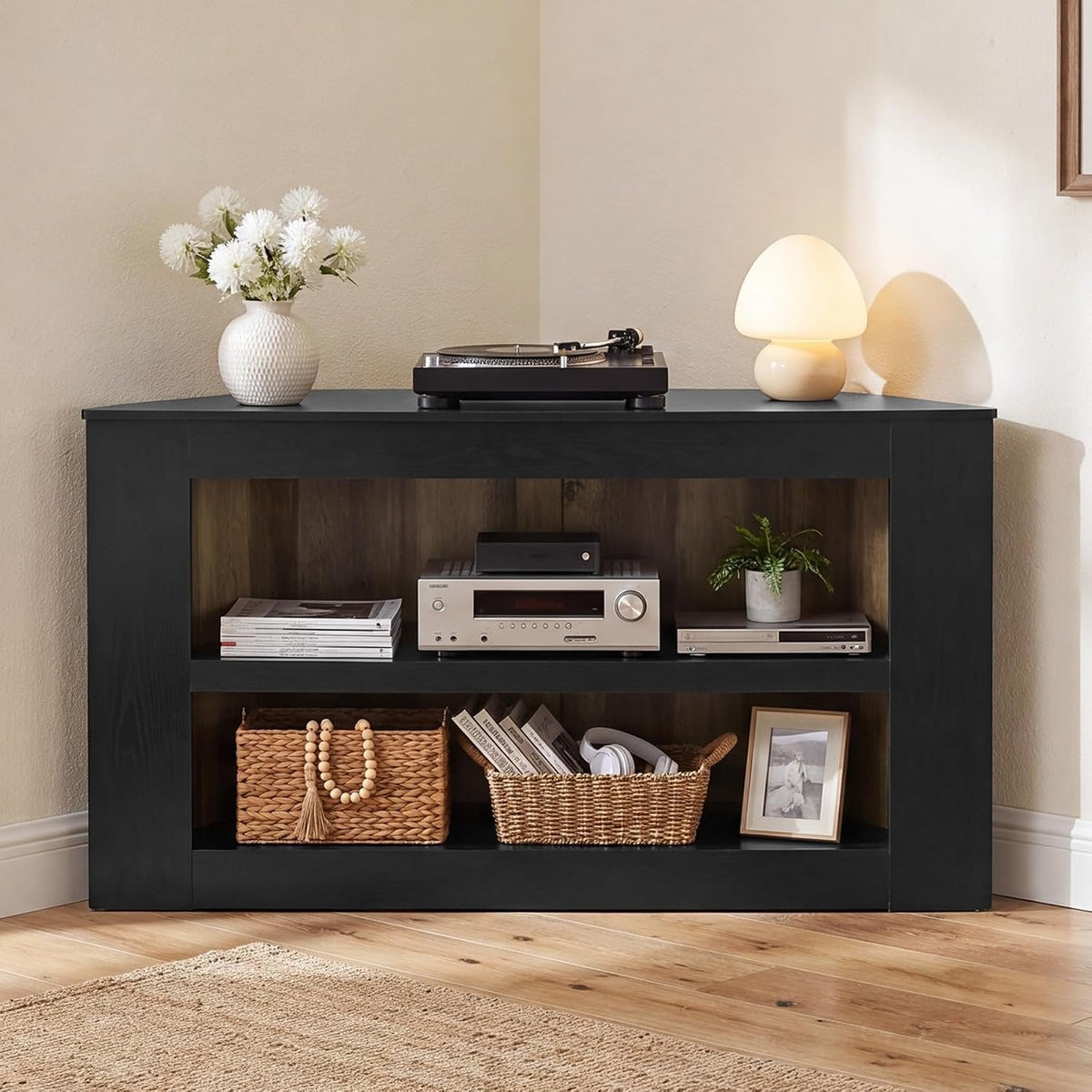 Tribesigns Mueble esquinero para TV de 2 niveles, Mueble para TV trapezoidal