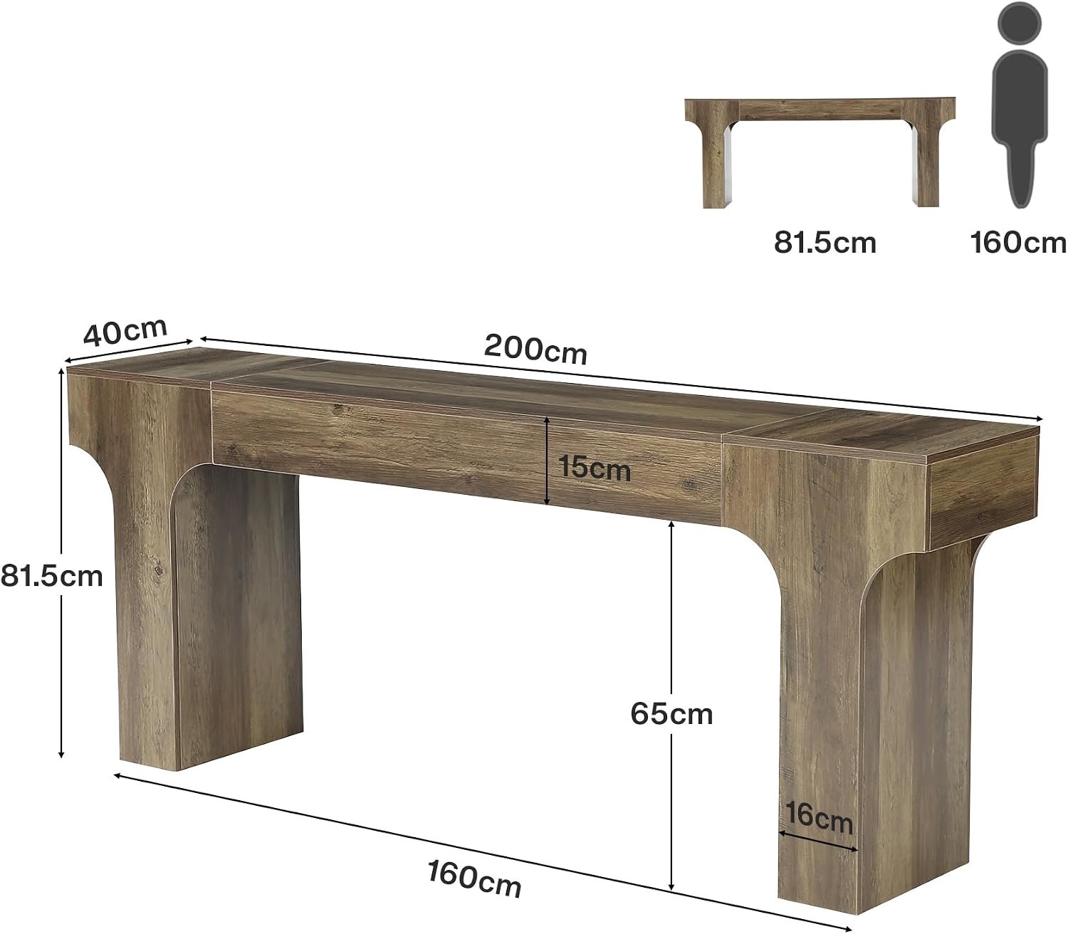 Tribesigns Mesa consola extralarga de 200 cm, diseño arqueado, marrón, Estilo campestre
