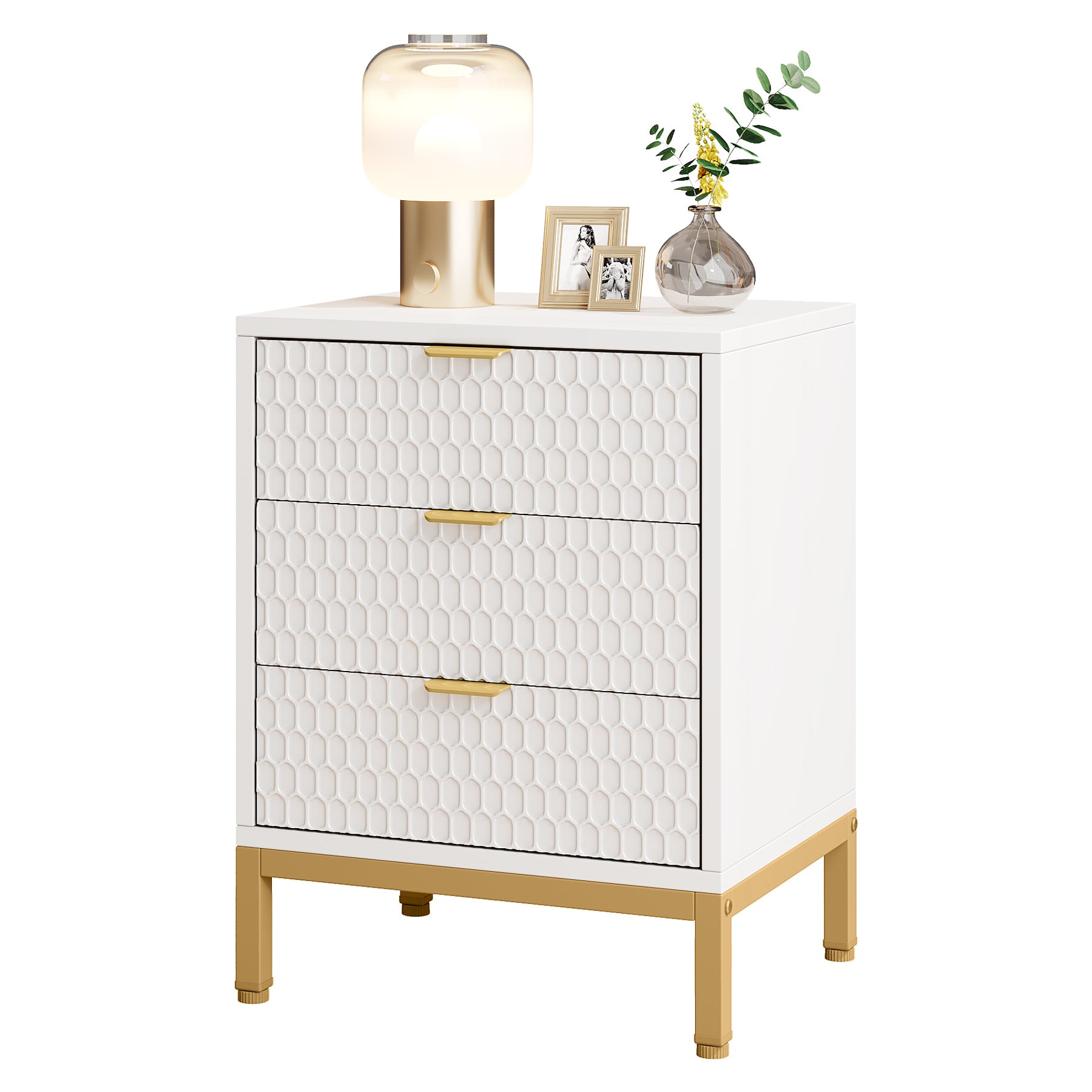 Tribesigns Moderna mesita de noche de 25.8 pulgadas de alto con 3 cajones