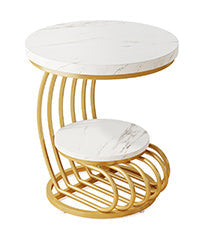 Tribesigns Mesa auxiliar de 2 niveles, Mesita de noche moderna de oro blanco con estructura de arco de metal