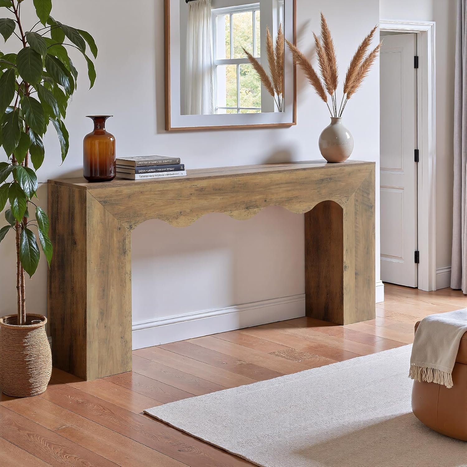 Tribesigns 160 CM Wellen-Konsolentisch, Rustikales Design Schmaler Flurtisch