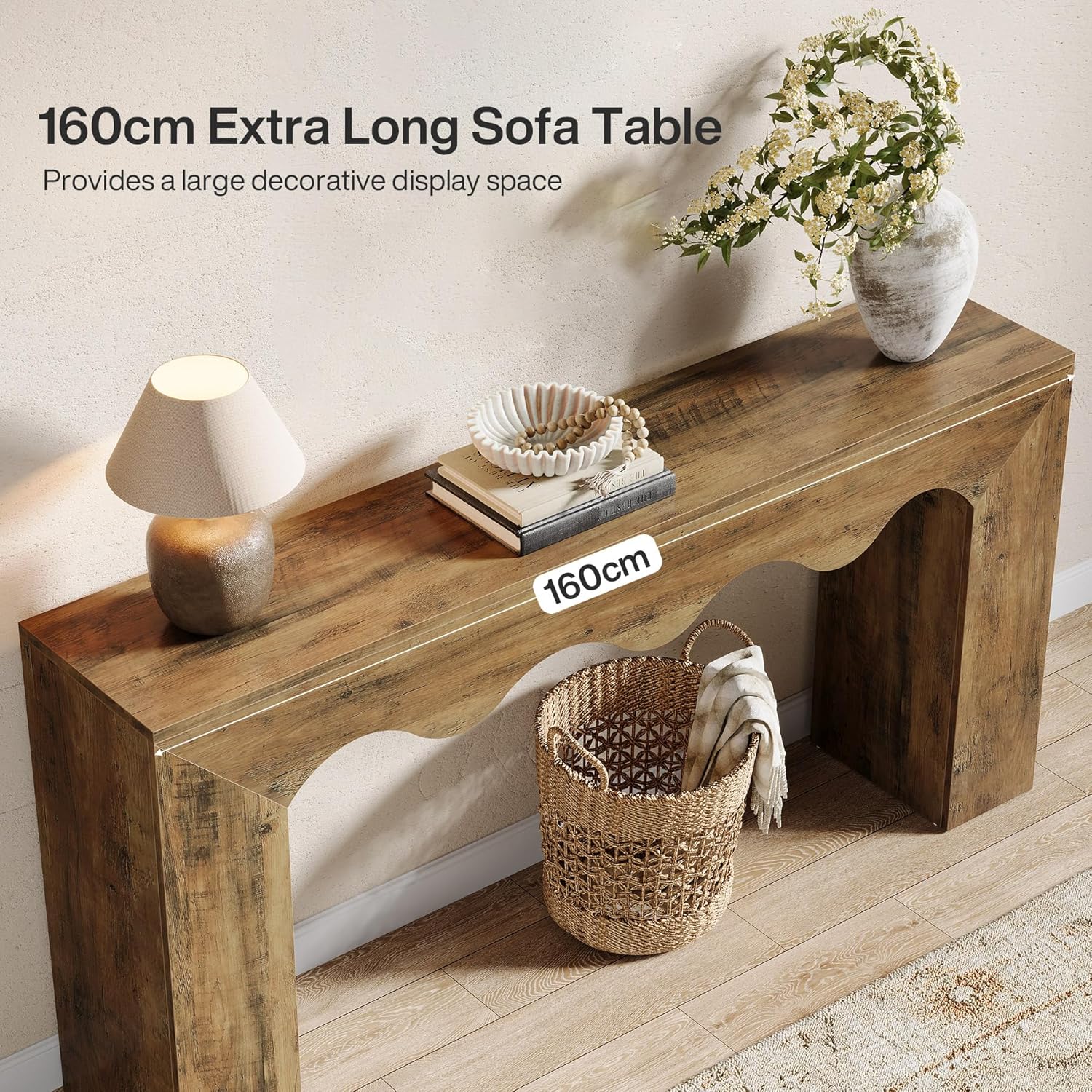 Tribesigns 160 CM Wellen-Konsolentisch, Rustikales Design Schmaler Flurtisch