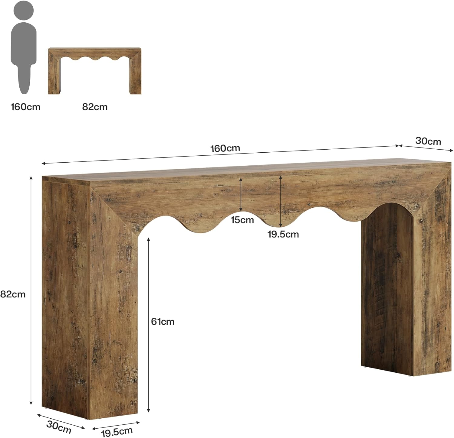 Tribesigns 160 CM Wellen-Konsolentisch, Rustikales Design Schmaler Flurtisch