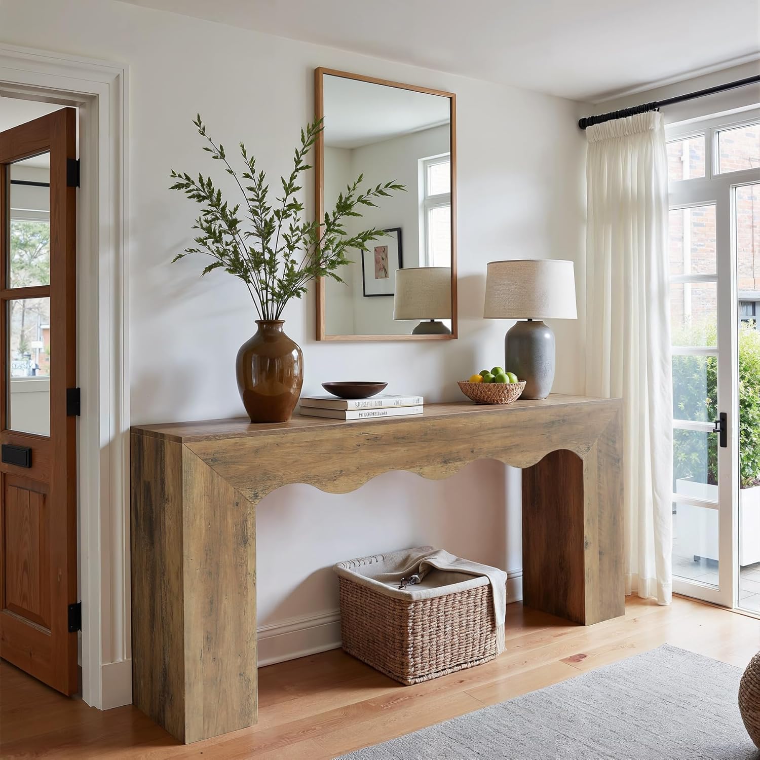 Tribesigns 160 CM Wellen-Konsolentisch, Rustikales Design Schmaler Flurtisch