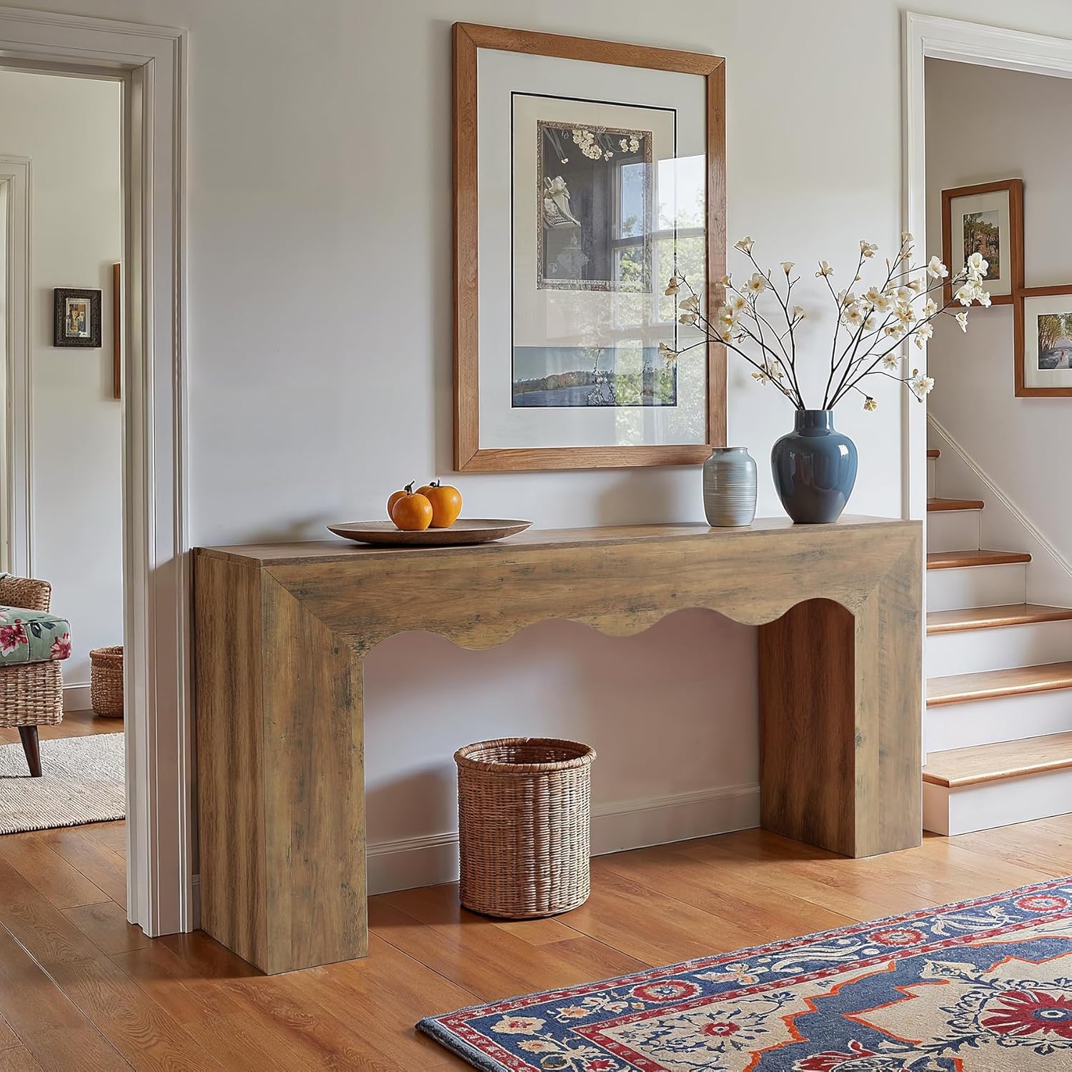 Tribesigns 160 CM Wellen-Konsolentisch, Rustikales Design Schmaler Flurtisch