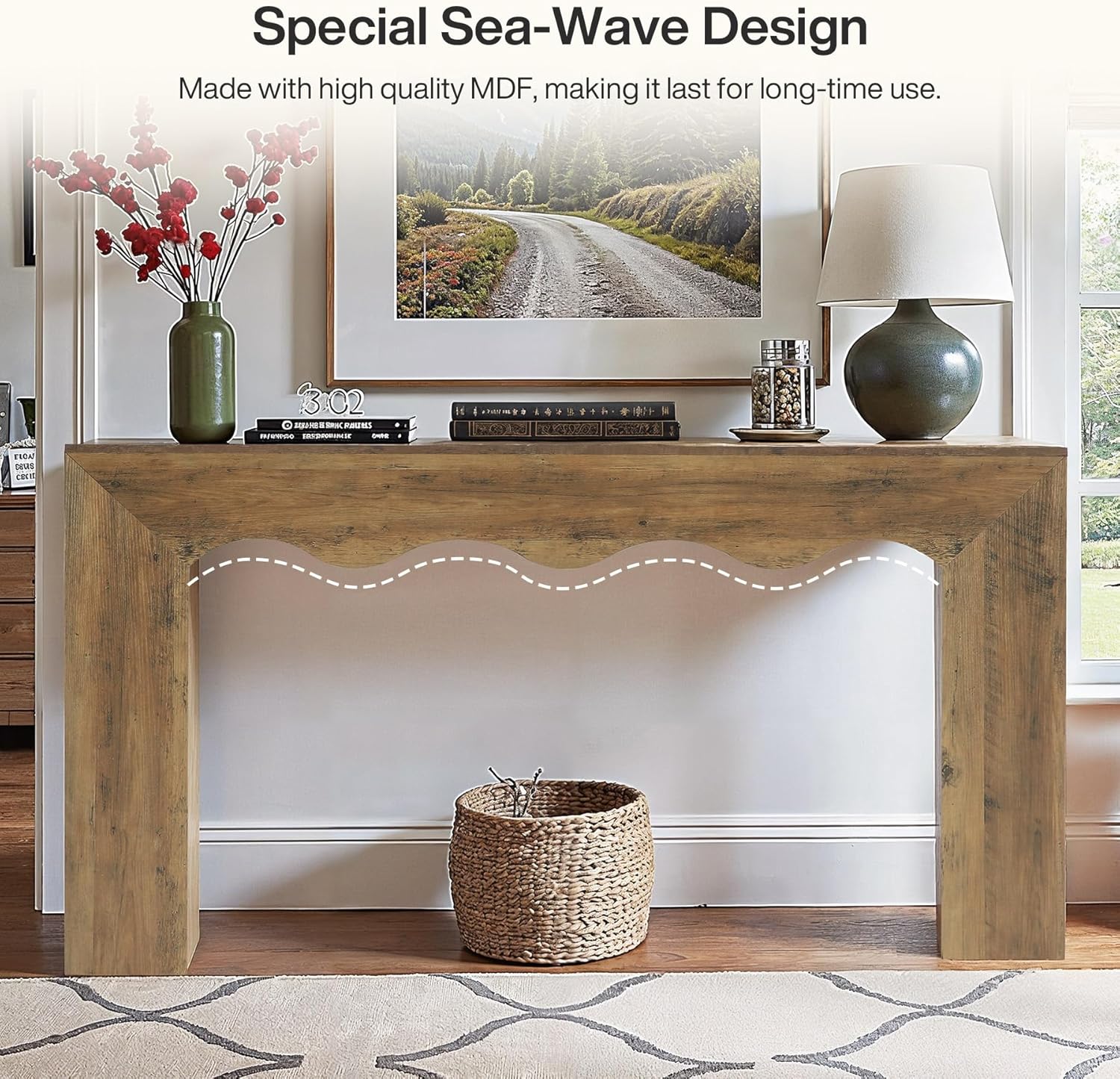 Tribesigns 160 CM Wellen-Konsolentisch, Rustikales Design Schmaler Flurtisch