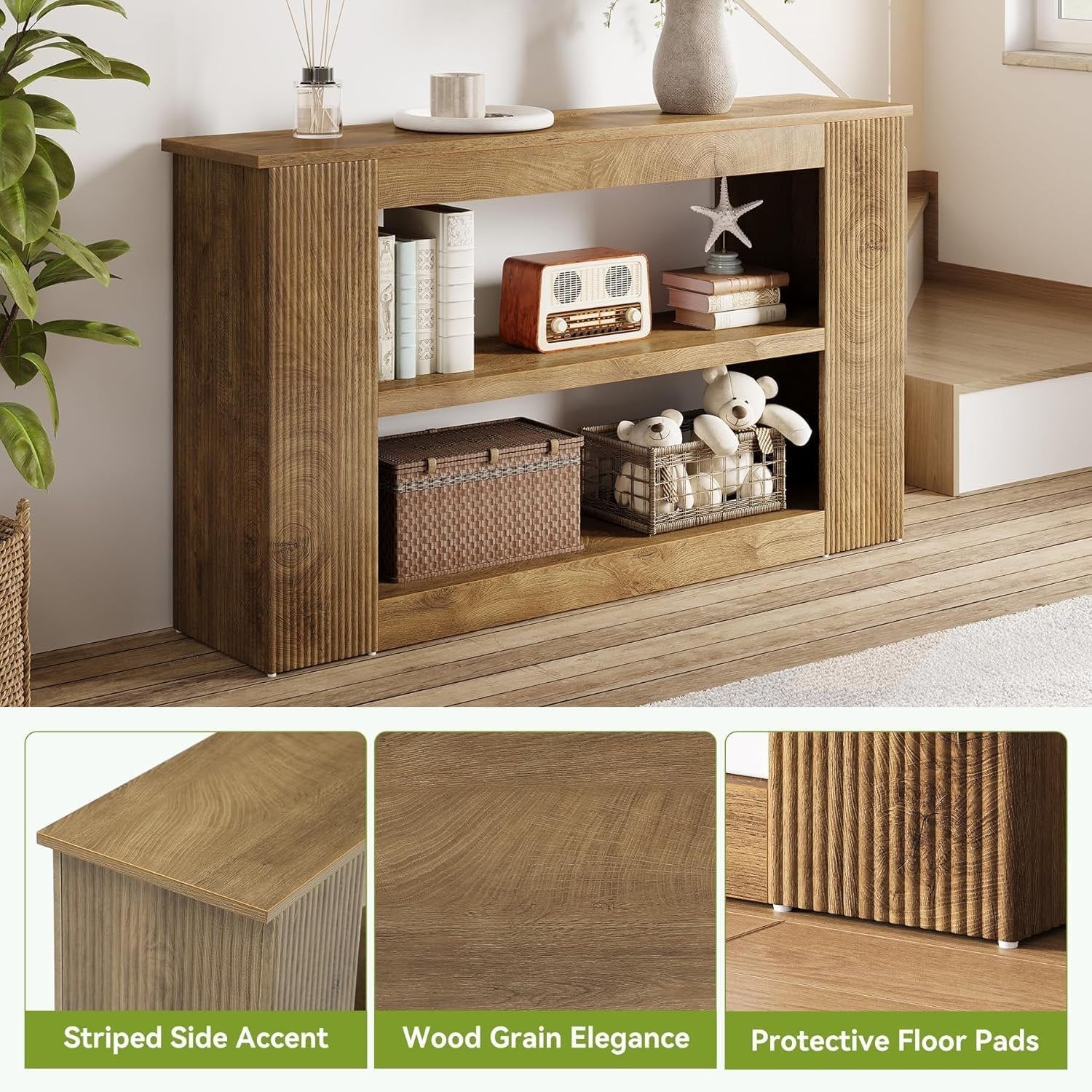 Tribesigns Tavolo consolle da 140 cm, tavolo da ingresso con 3 ripiani per divano