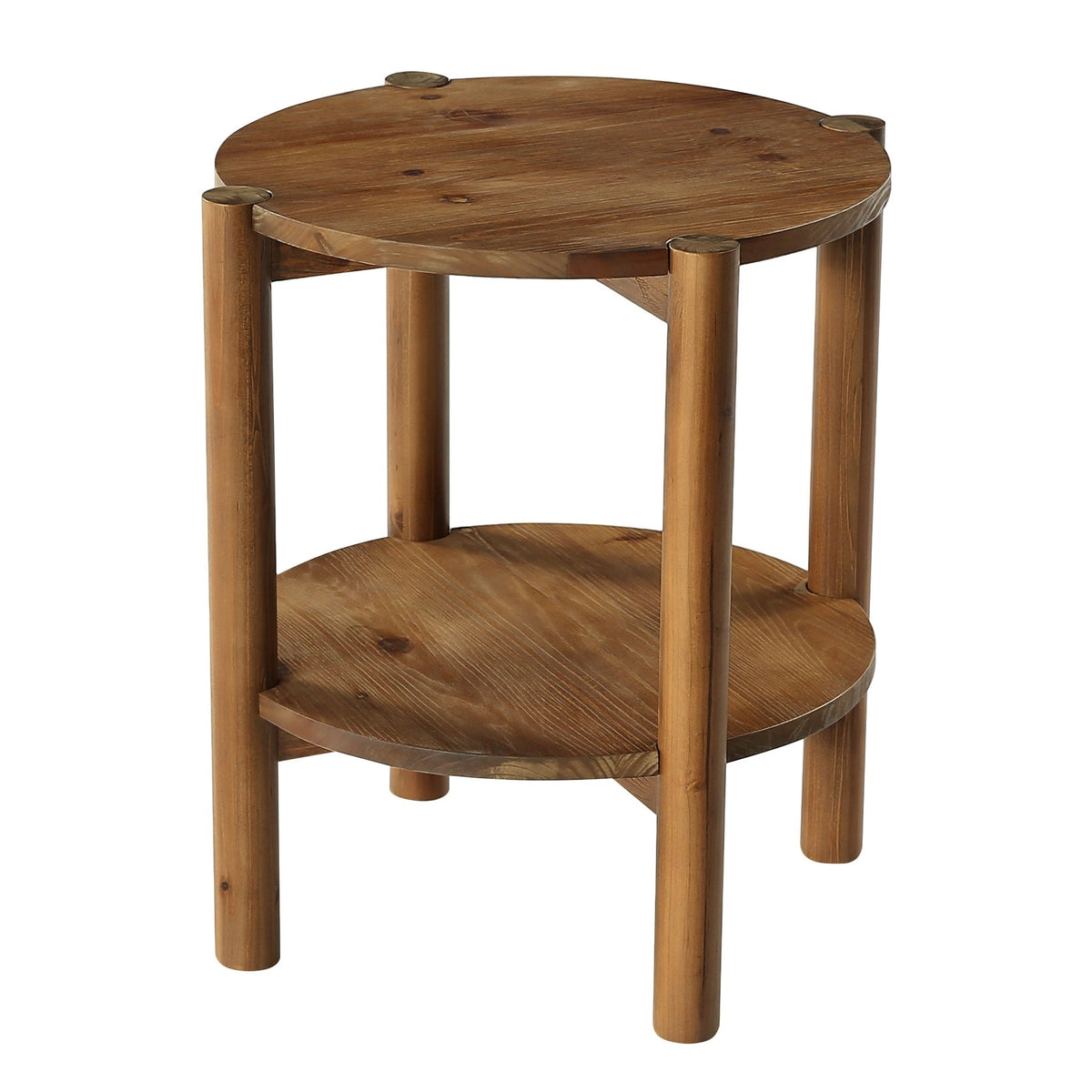 Tribesigns Mesa auxiliar redonda de madera maciza de 2 niveles, Mesa de sofá compacta