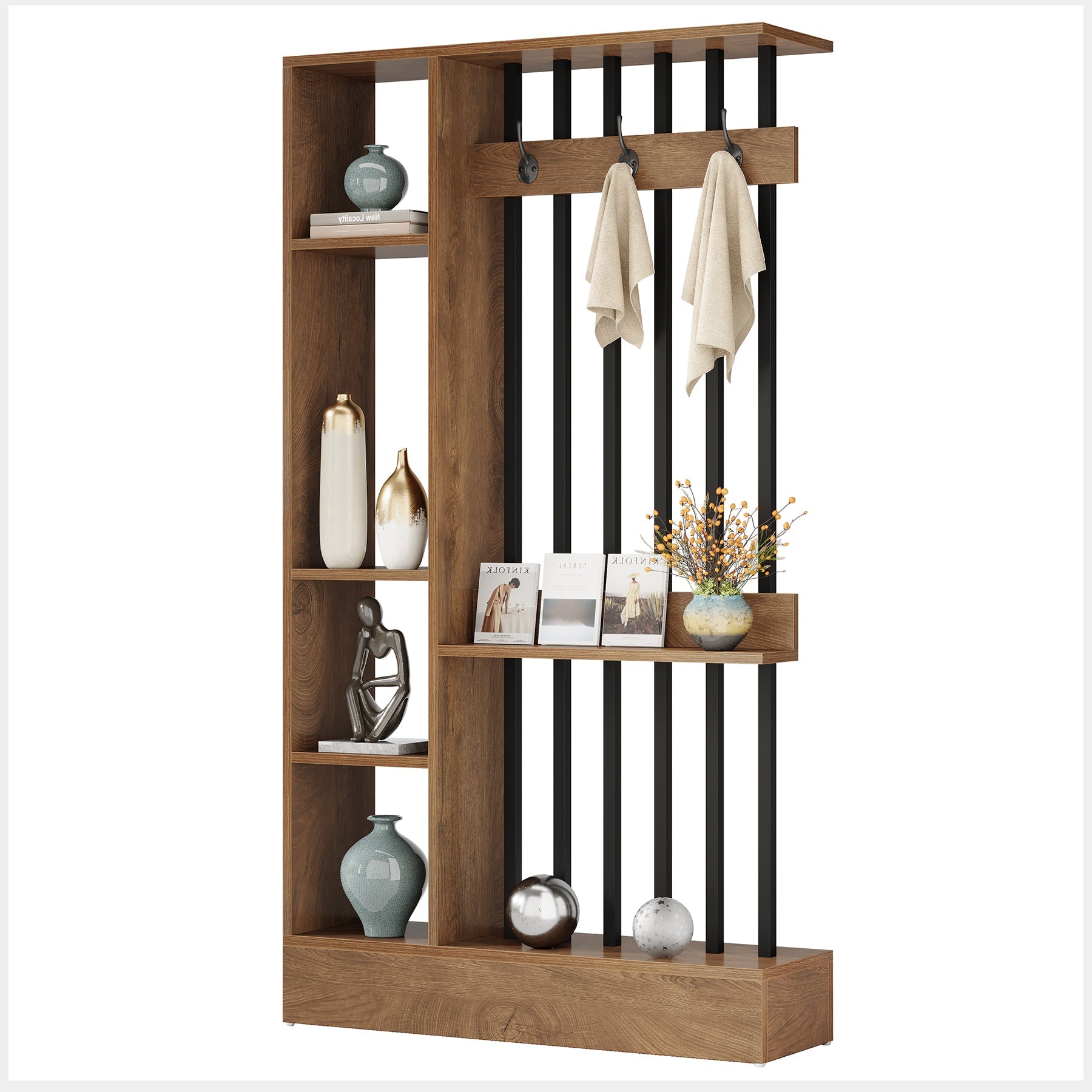 Tribesigns Armario separador de ambientes de 180 cm mampara independiente con ganchos