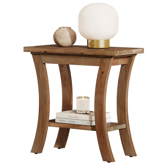 Tribesigns Mesa auxiliar de madera maciza con estante, Mesa de sofá estrecha de estilo rústico