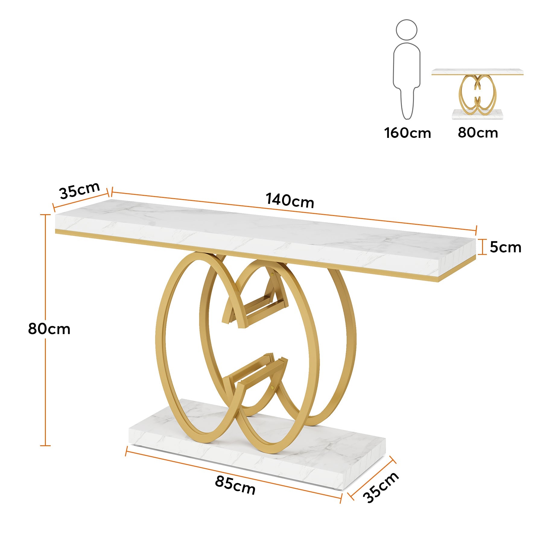 Tribesigns Mesa consola gold, Mesa consola moderna con patas dobles en forma de C