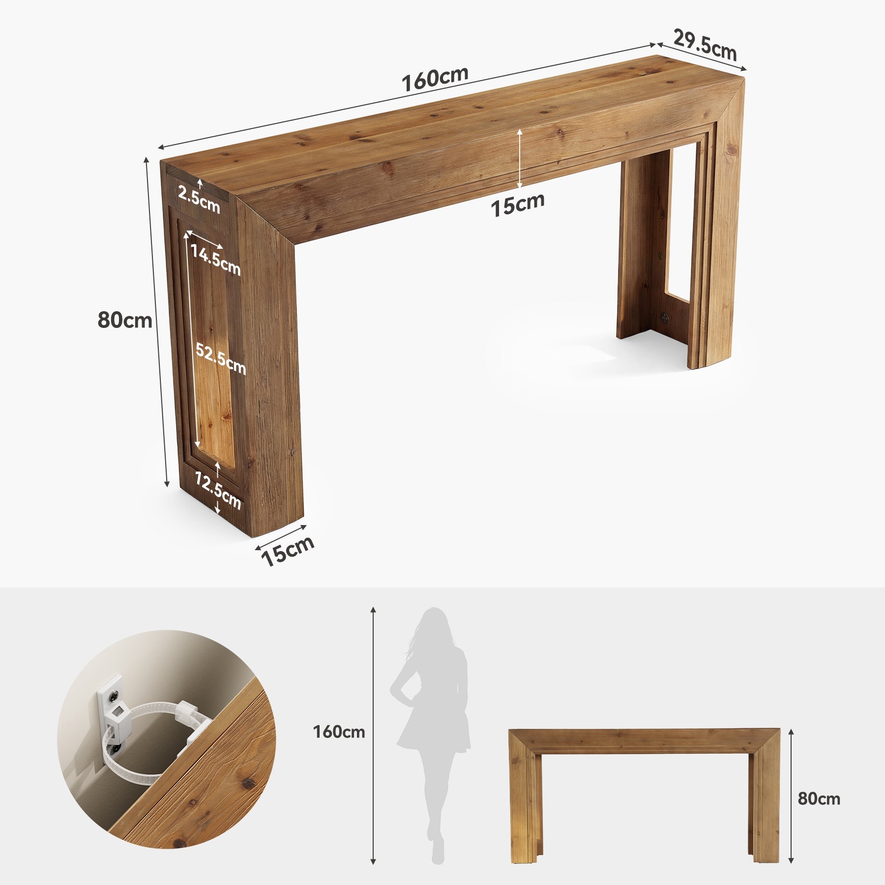 Tribesigns Consola estrecha de 160 cm, Mesa auxiliar de dos niveles con espacio de almacenamiento