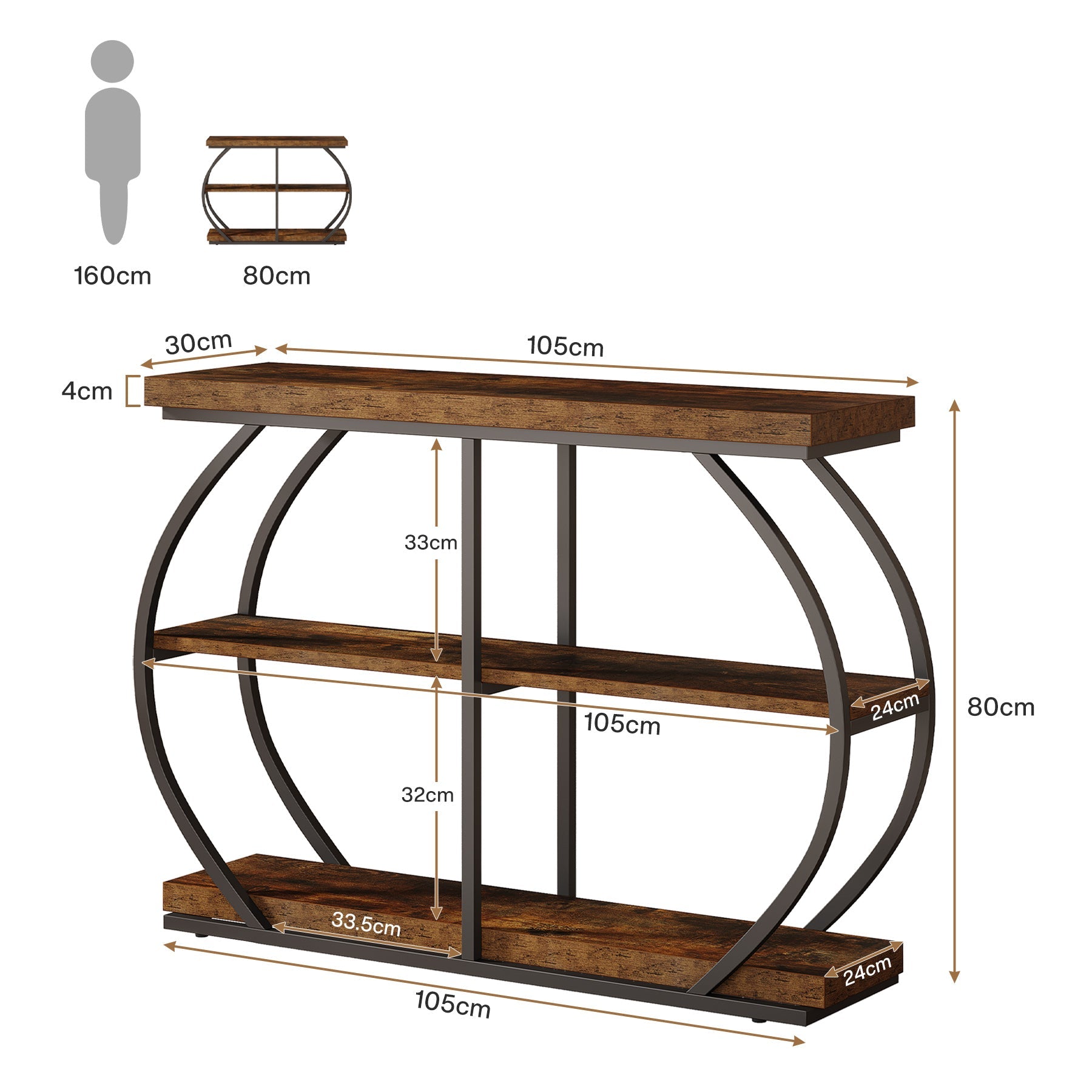 Tribesigns Consola de 105 cm, Mesa de entrada de 3 niveles con estructura de arco