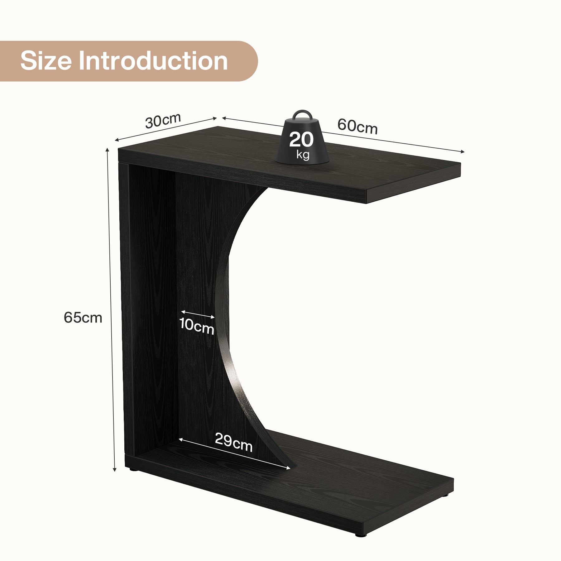 Tribesigns Mesa auxiliar en forma de C, Mesa de sofá rústica de 60×30×65 cm