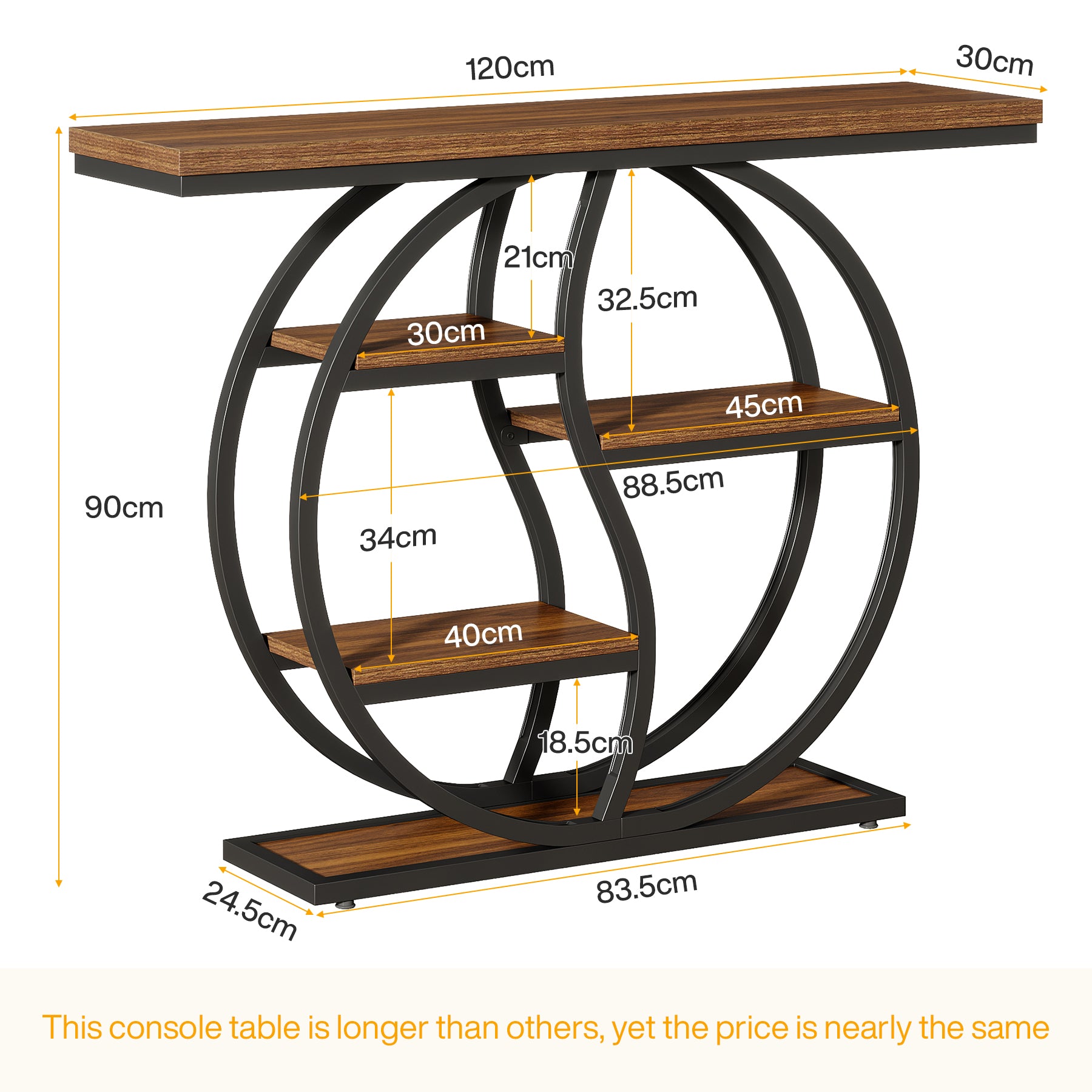 Tribesigns Consola estrecha de 5 niveles de 120 cm con acabado marrón rústico para entrada.