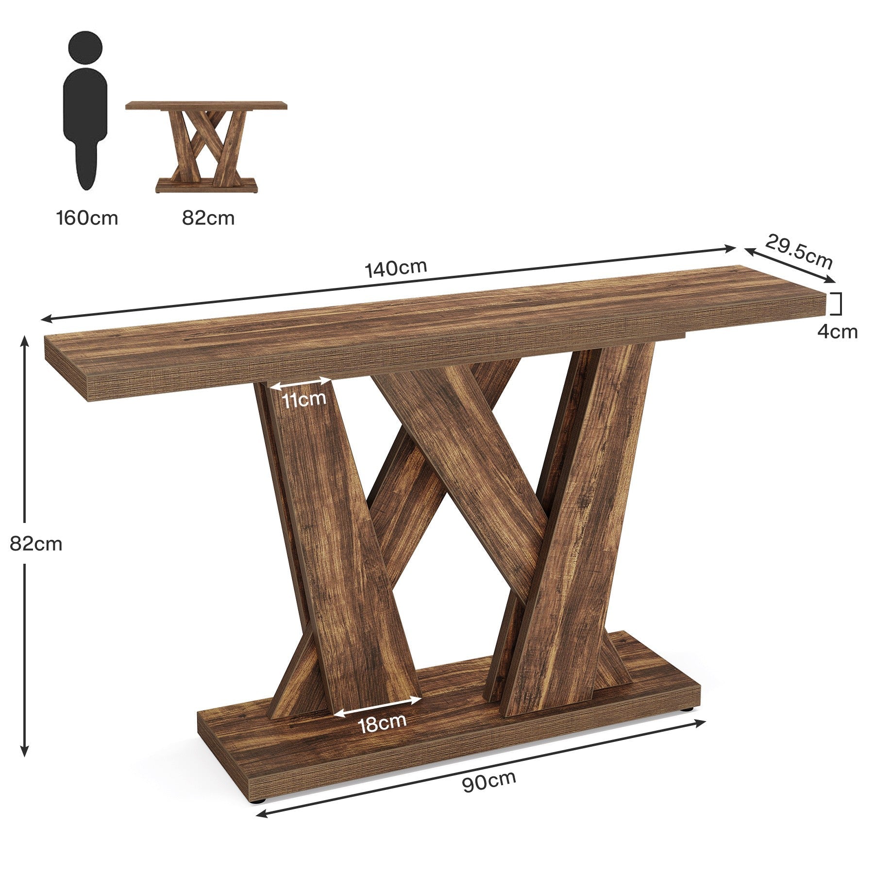Tribesigns Consola de 140 cm, Mesa de entrada rústica con base geométrica