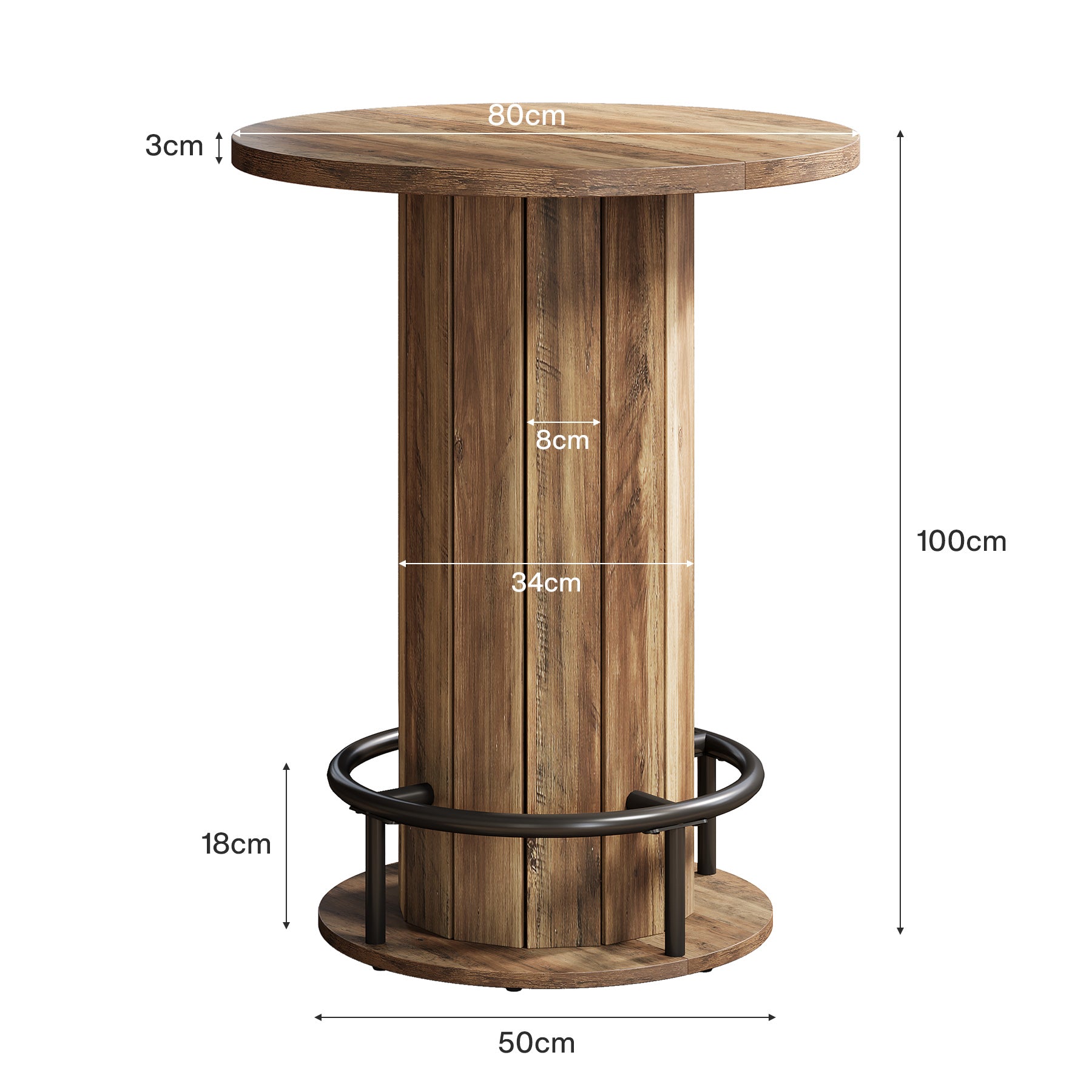 Tribesigns Mesa alta de 100 cm de alto, Mesa alta redonda Mesa de 80 x 80 cm para cocina