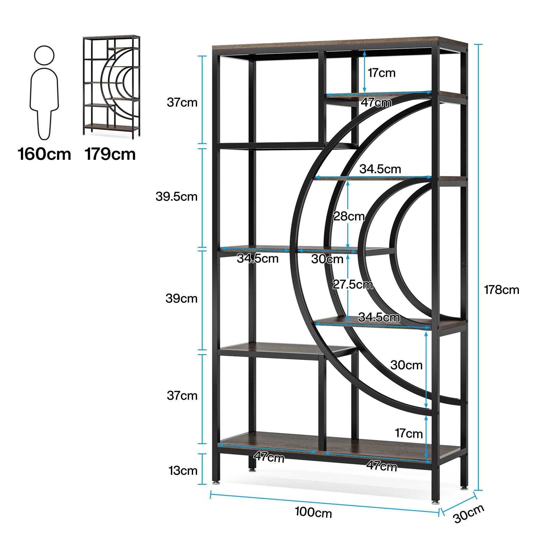 Tribesigns Librería geométrica Librería geométrica, Estantería industrial de 8 niveles con estructura de metal
