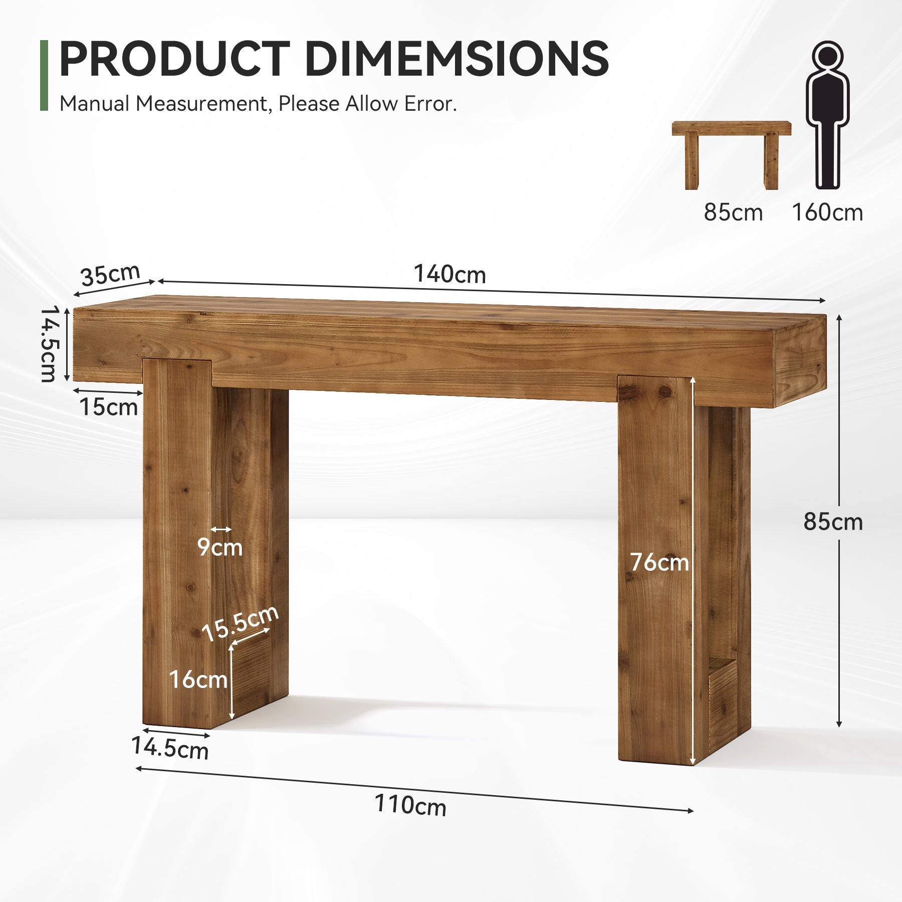 Tribesigns Consola estilo rústico de 160 cm, Mueble de entrada de madera maciza para recibidor y sala de estar