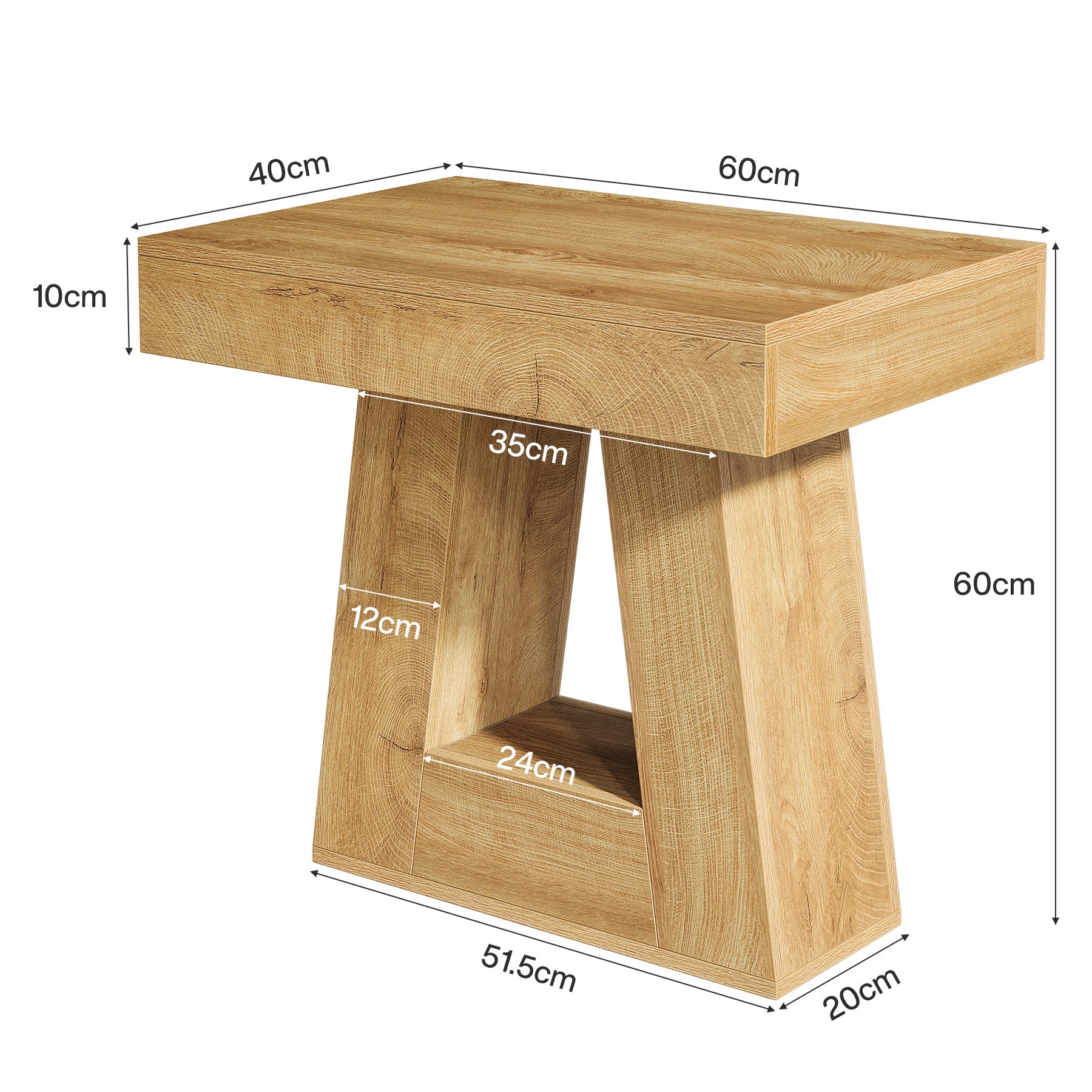 Tribesigns Mesita de noche moderna de 2 niveles, Mesita de noche de madera con base trapezoidal, mesa de noche pequeña