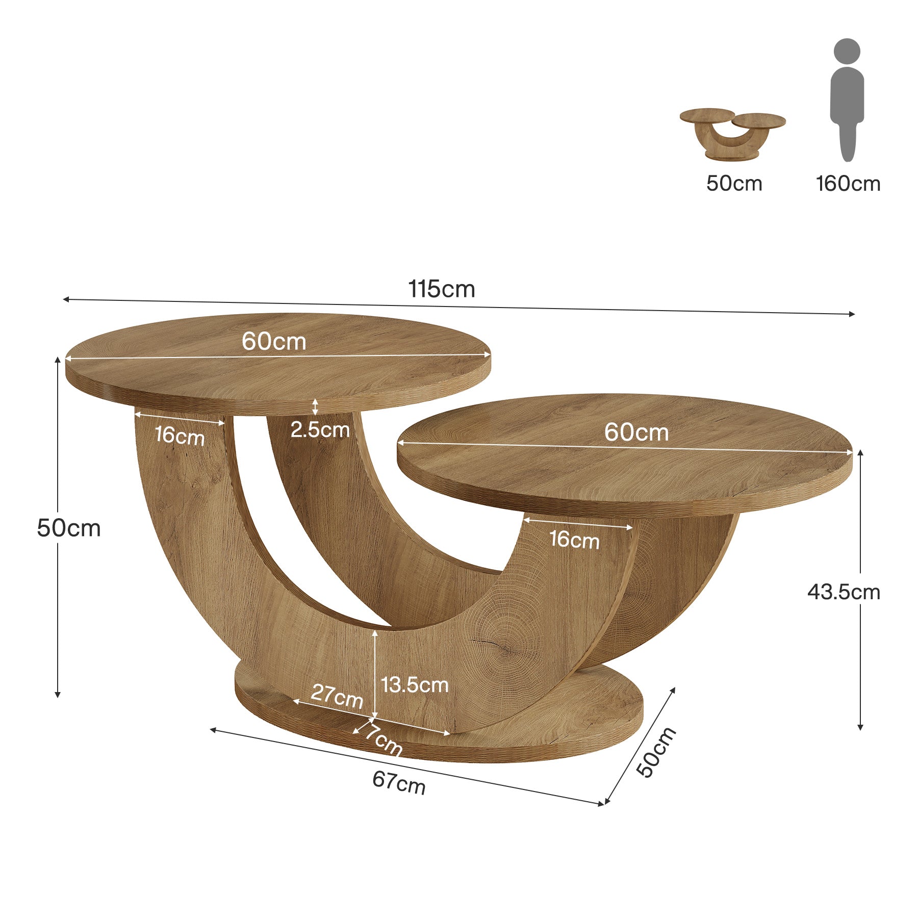 Tribesigns Mesa de centro de 115 cm, Mesa de cóctel decorativa de 2 niveles con estructura en forma de U