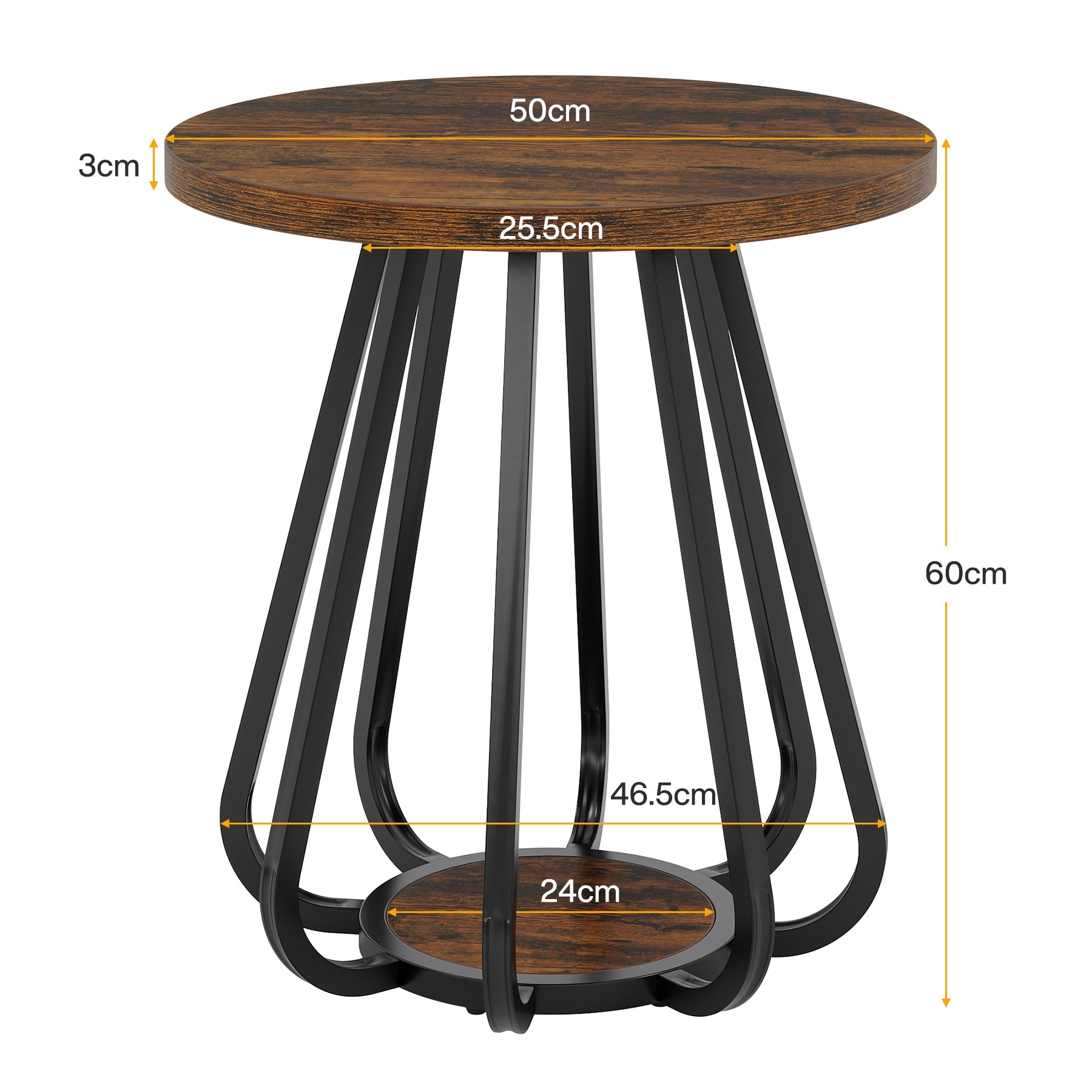 Tribesigns Mesa auxiliar redonda pequeña, Mesa de sofá de dos niveles con estructura de metal y estante inferior