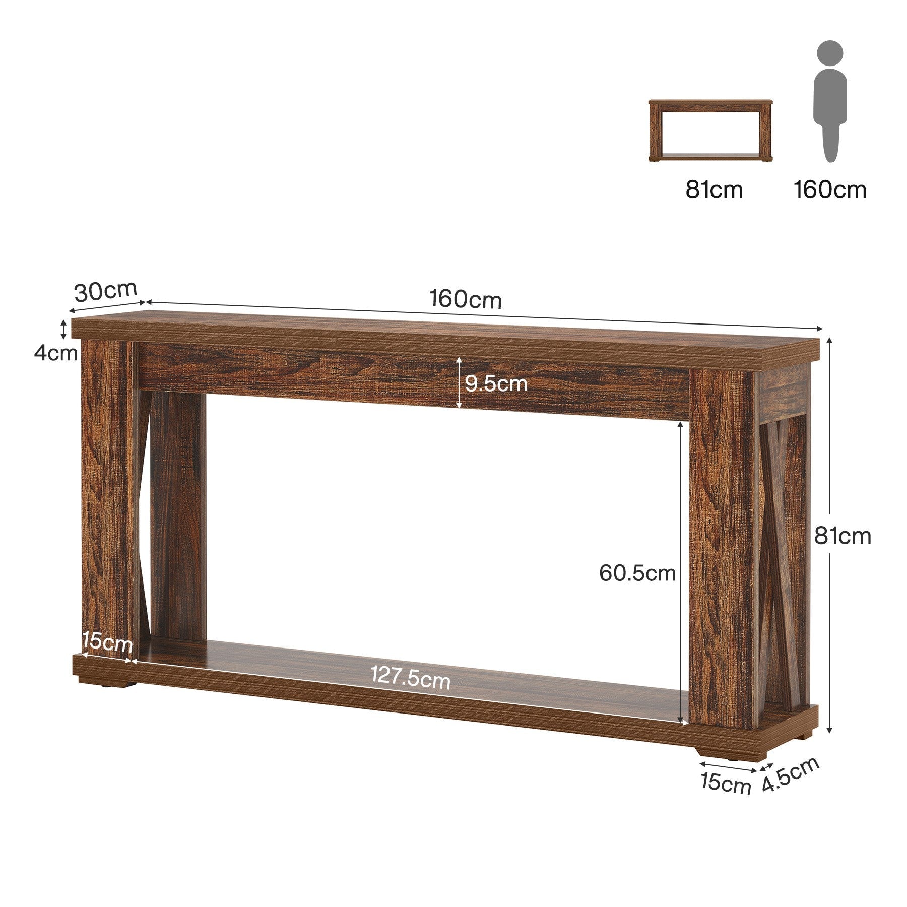 Tribesigns Mesa consola de 160 cm de dos niveles con compartimentos de almacenamiento