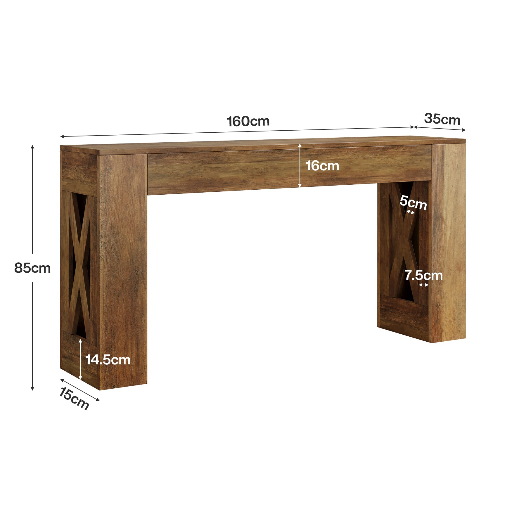 Tribesigns Consola de estilo rústico de 160 cm, Mesa de recibidor estrecha con 2 cajones y diseño de patas en X