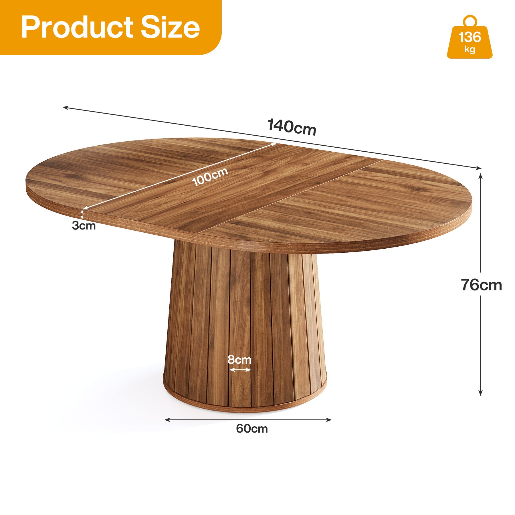 Tribesigns Mesa de comedor ovalada, Mesa de comedor de cocina de 140 cm para 6 personas